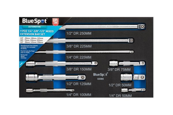 BlueSpot Extension Bar Set 9pc 1/4″-3/8″-1/2″ Mixed