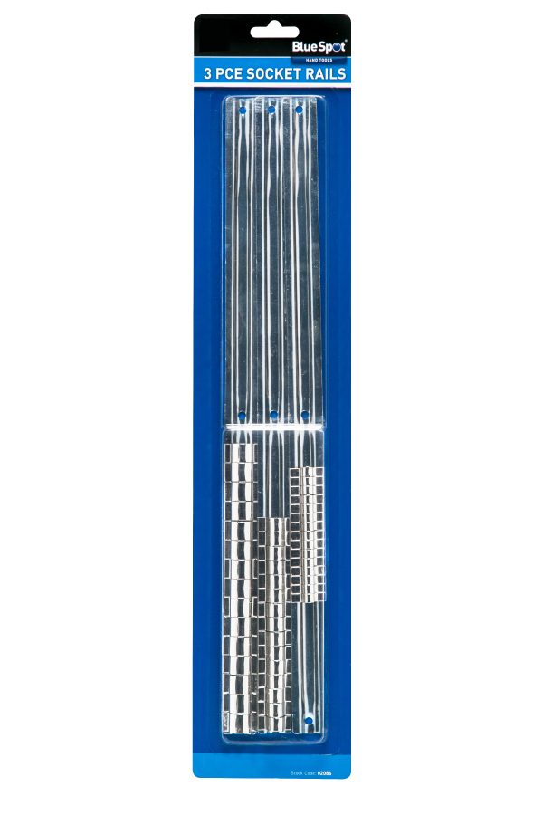 BlueSpot 3pc Socket Rails 1/4″ 3/8″ 1/2″ Drive (45 Clips)
