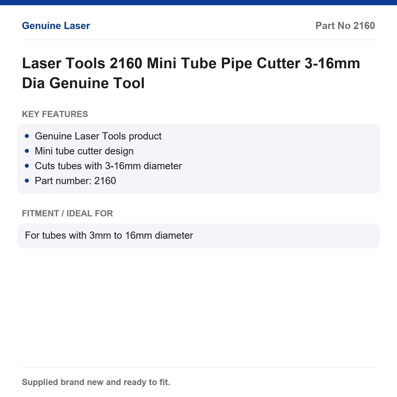 Laser Tools 2160 Mini Tube Pipe Cutter 3-16mm Dia Genuine Tool - Image 3