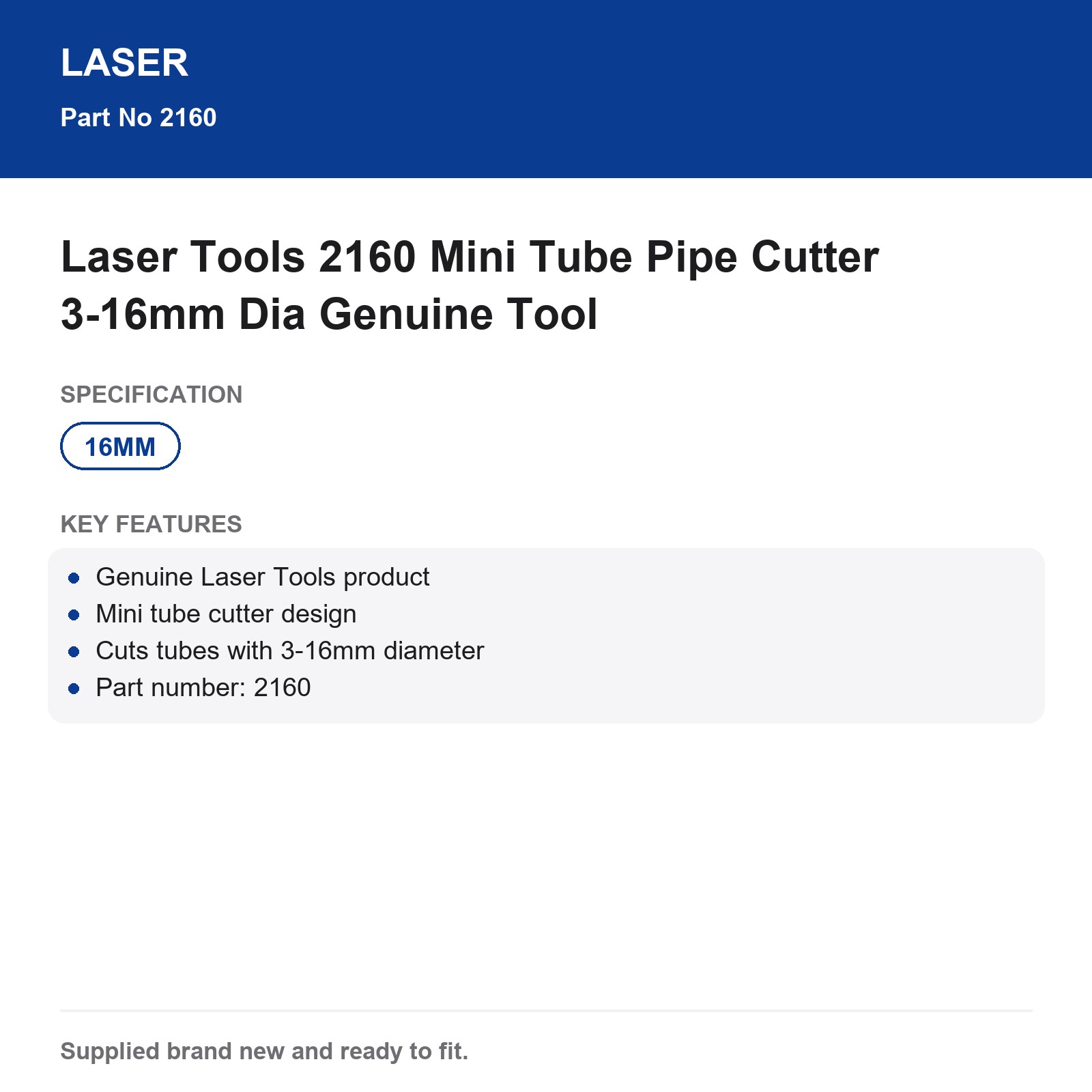 Laser Tools 2160 Mini Tube Pipe Cutter 3-16mm Dia Genuine Tool - Image 4