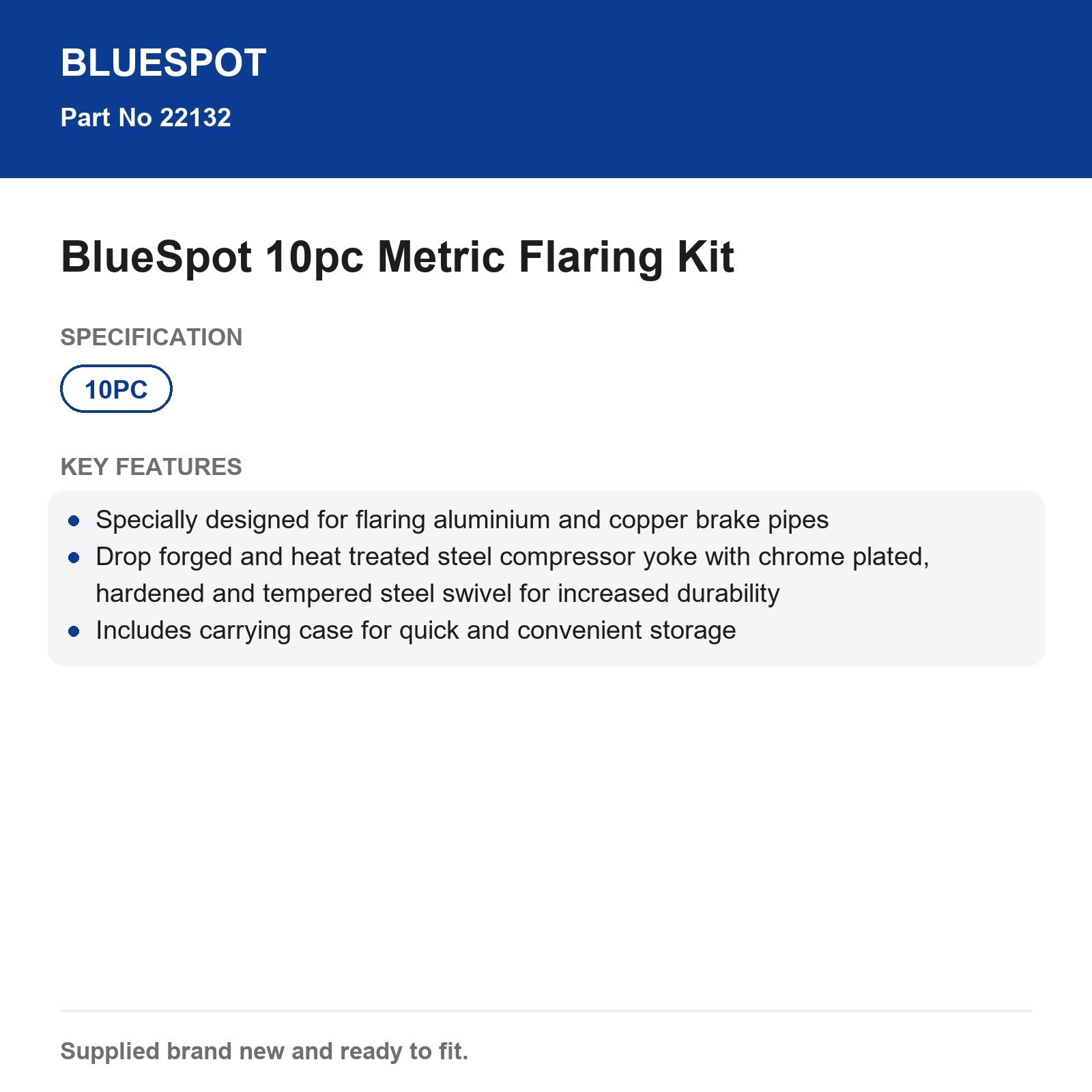 Bluespot Metric Flaring Kit 10pc Aluminum Copper Brake Pipe Case - Image 4