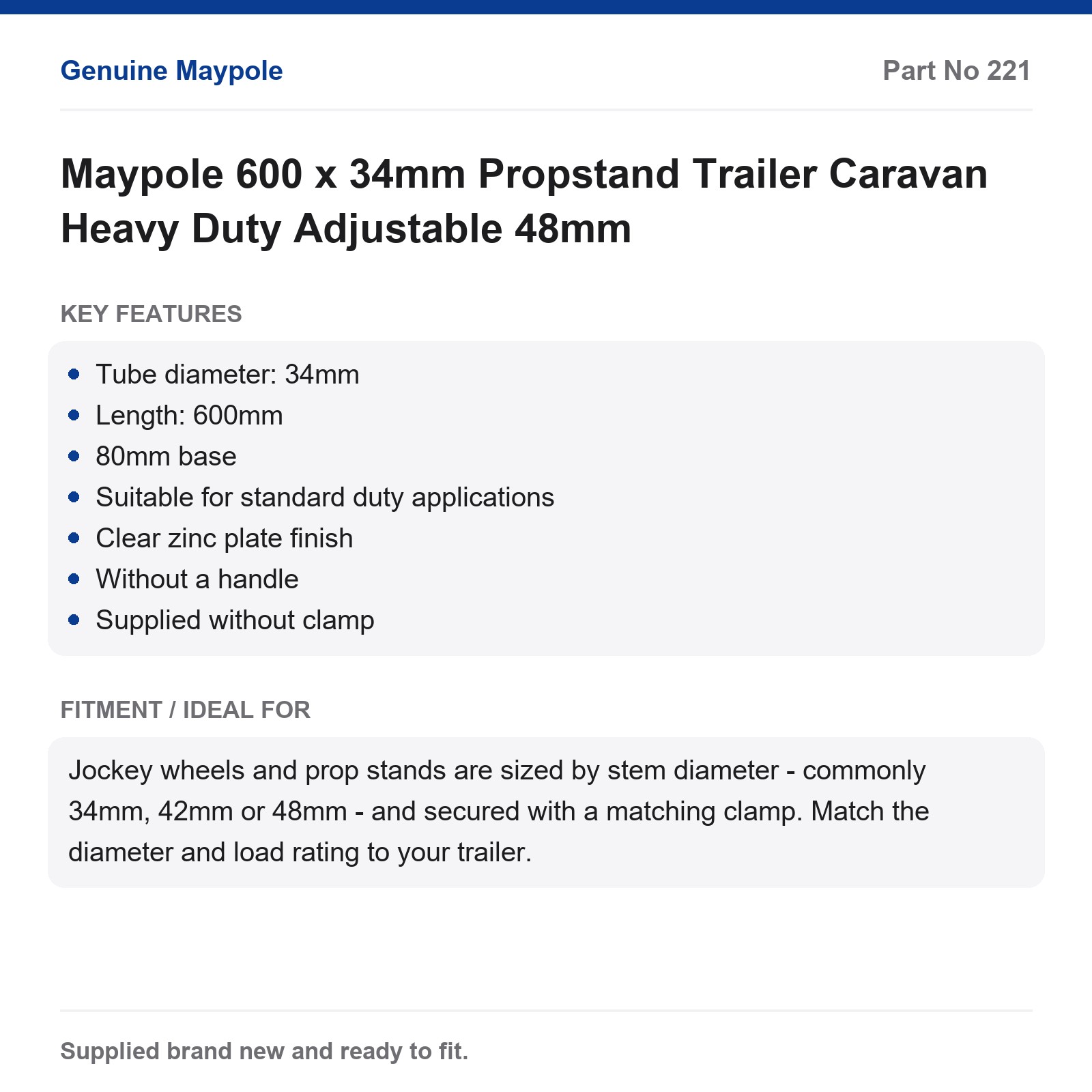 Maypole Propstand Adjustable 600 x 34mm Trailer Caravan - Image 2
