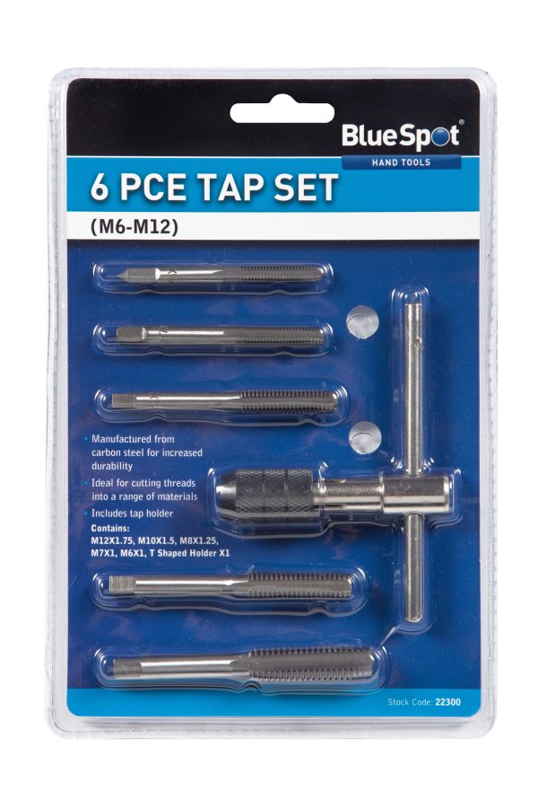 Blue Spot Tap Set 6 PCE M6-M12 Carbon Steel T-Holder