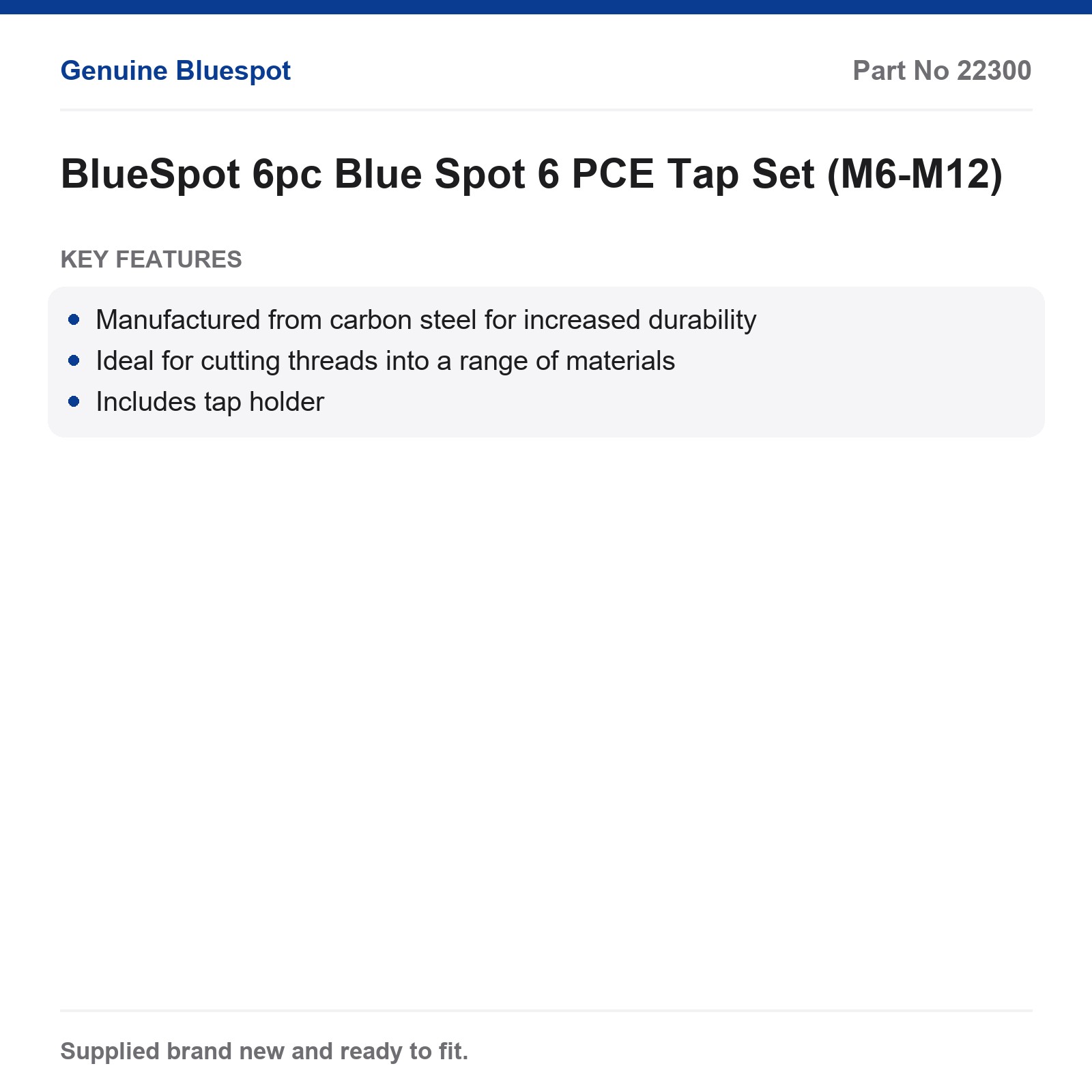 Blue Spot Tap Set 6 PCE M6-M12 Carbon Steel T-Holder - Image 3