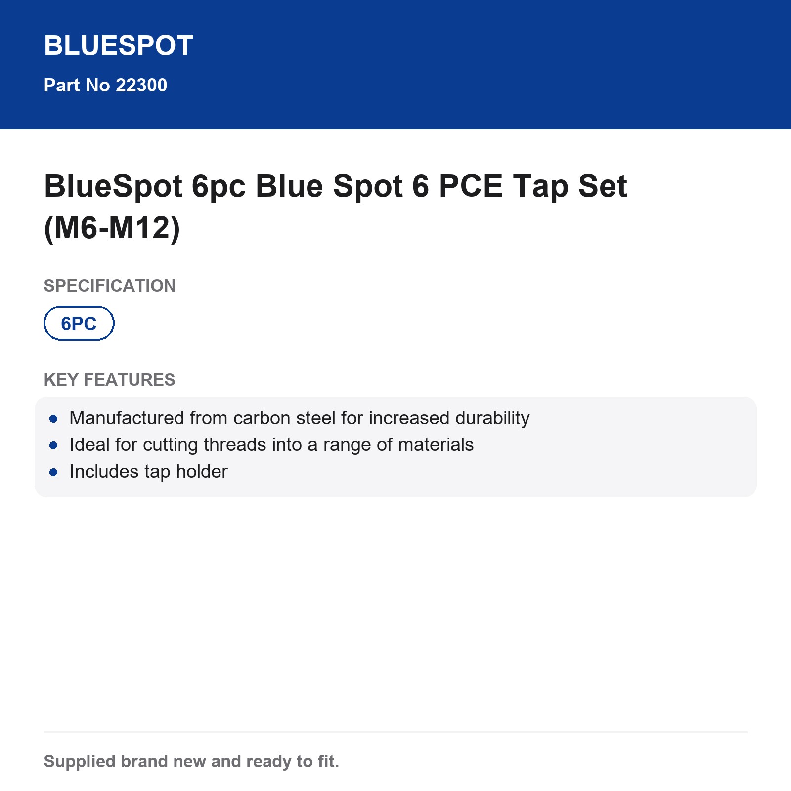 Blue Spot Tap Set 6 PCE M6-M12 Carbon Steel T-Holder - Image 4