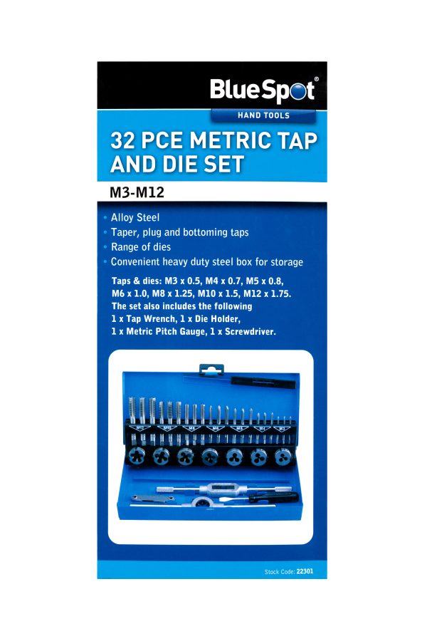 BlueSpot 32pc Metric Tap and Die Set M3-M12 Thread Repair