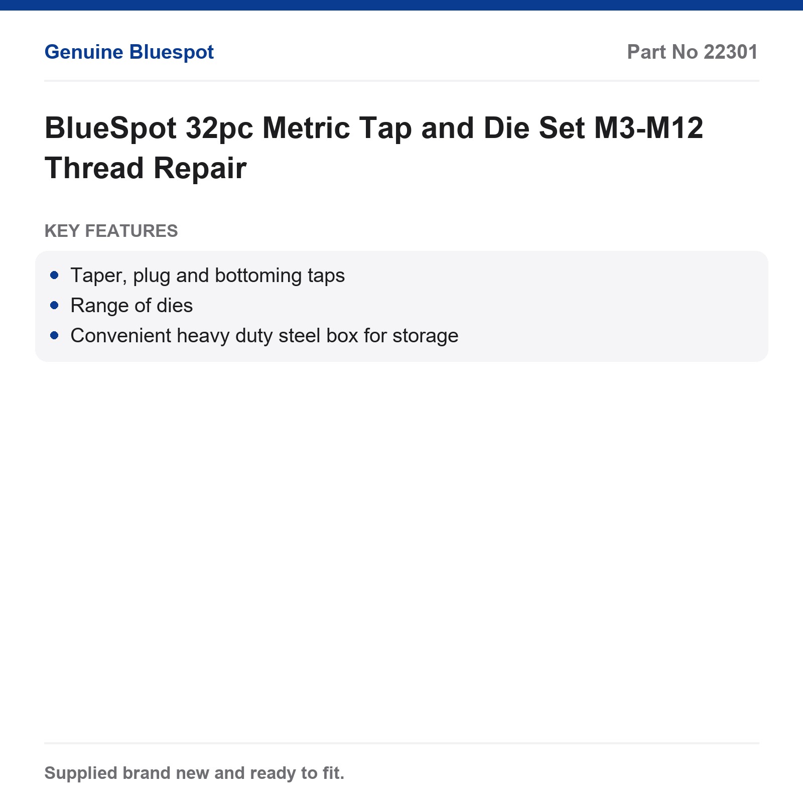 BlueSpot 32pc Metric Tap and Die Set M3-M12 Thread Repair - Image 4
