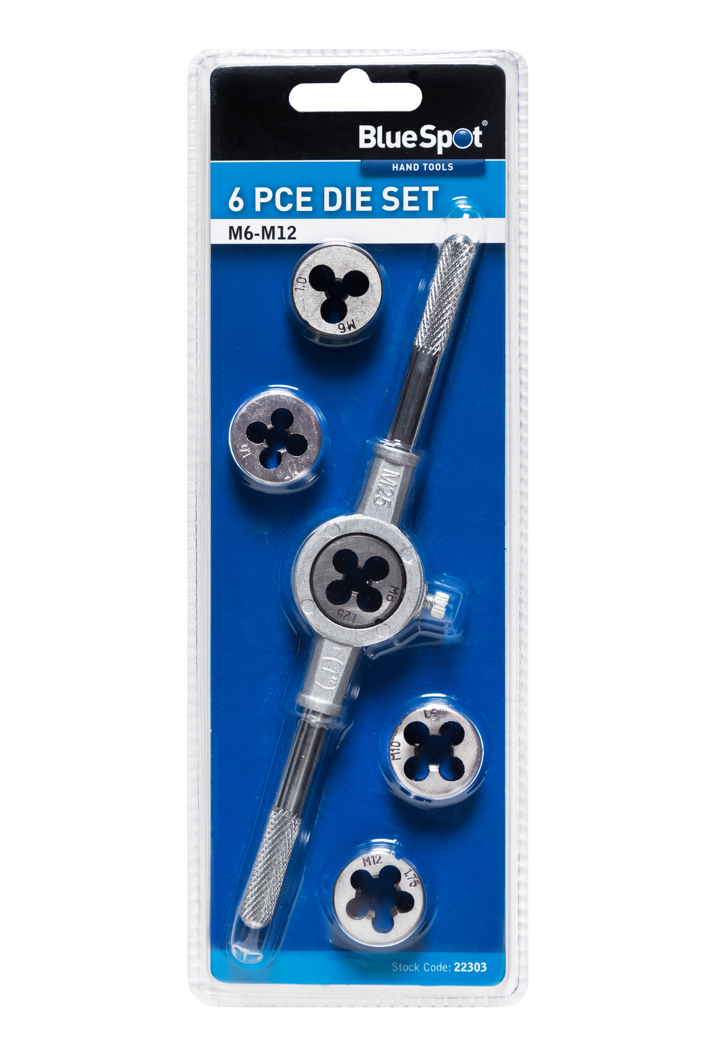 Blue Spot Tools 6pc M6-M12 Alloy Steel Die Set Hand Tool & Holder Thread Cutting