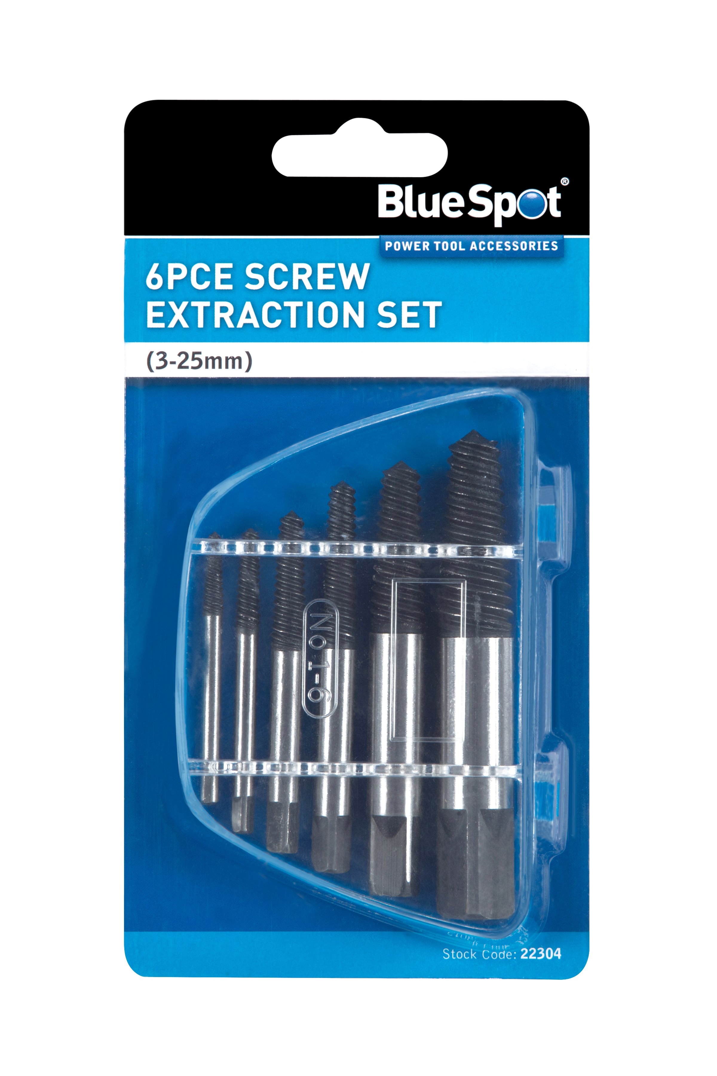 Damaged Screw Bolt Extractor BlueSpot Reverse Thread Carbon Steel 6pc 3-25mm