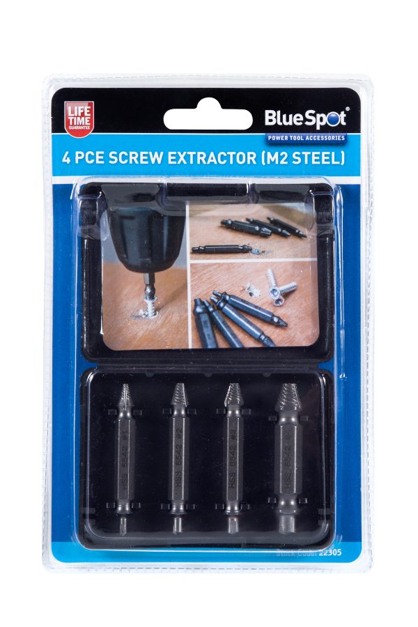 Bluespot Damaged Screw Extractor Remover 4pc M2 Steel 3-12mm All Types