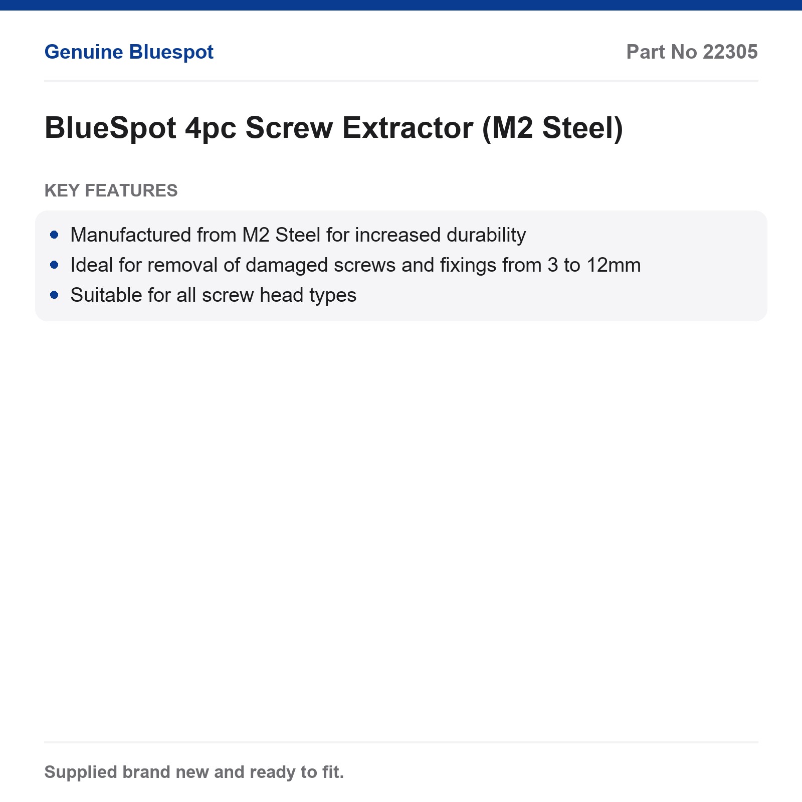 Bluespot Damaged Screw Extractor Remover 4pc M2 Steel 3-12mm All Types - Image 3