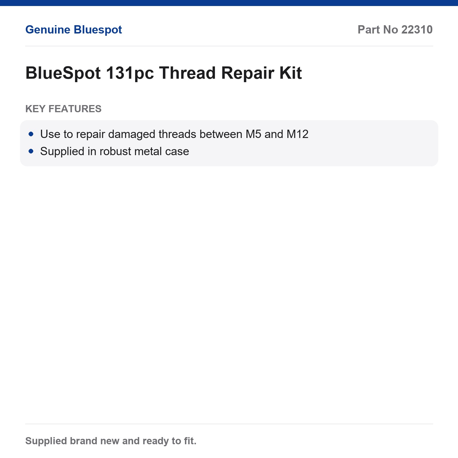BlueSpot 131pc Thread Repair Kit Tap & Die Set M5-M12 Metal Case - Image 4