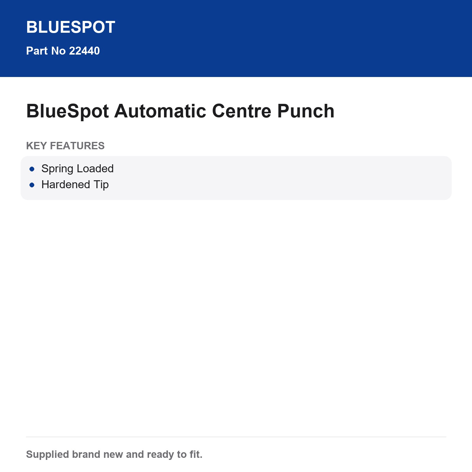 Bluespot Automatic Centre Punch Spring Loaded Hardened Tip for Metal - Image 4