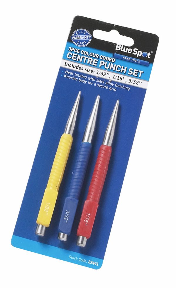 BlueSpot 3pc Knurled Centre Punch Set Heat Treated Alloy Steel