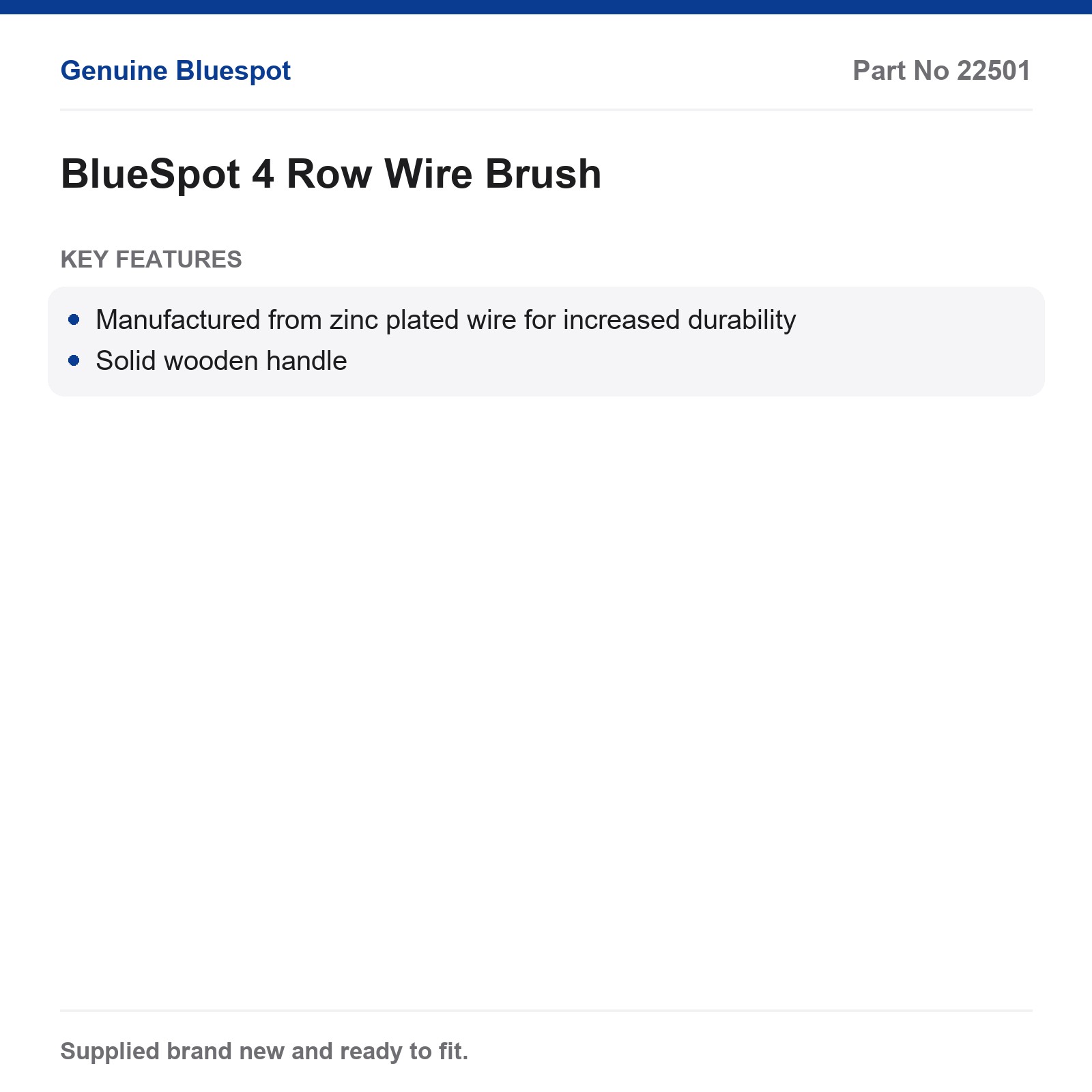 BlueSpot Tools 4 Row Wire Brush Zinc Plated Solid Wooden Handle - Image 2