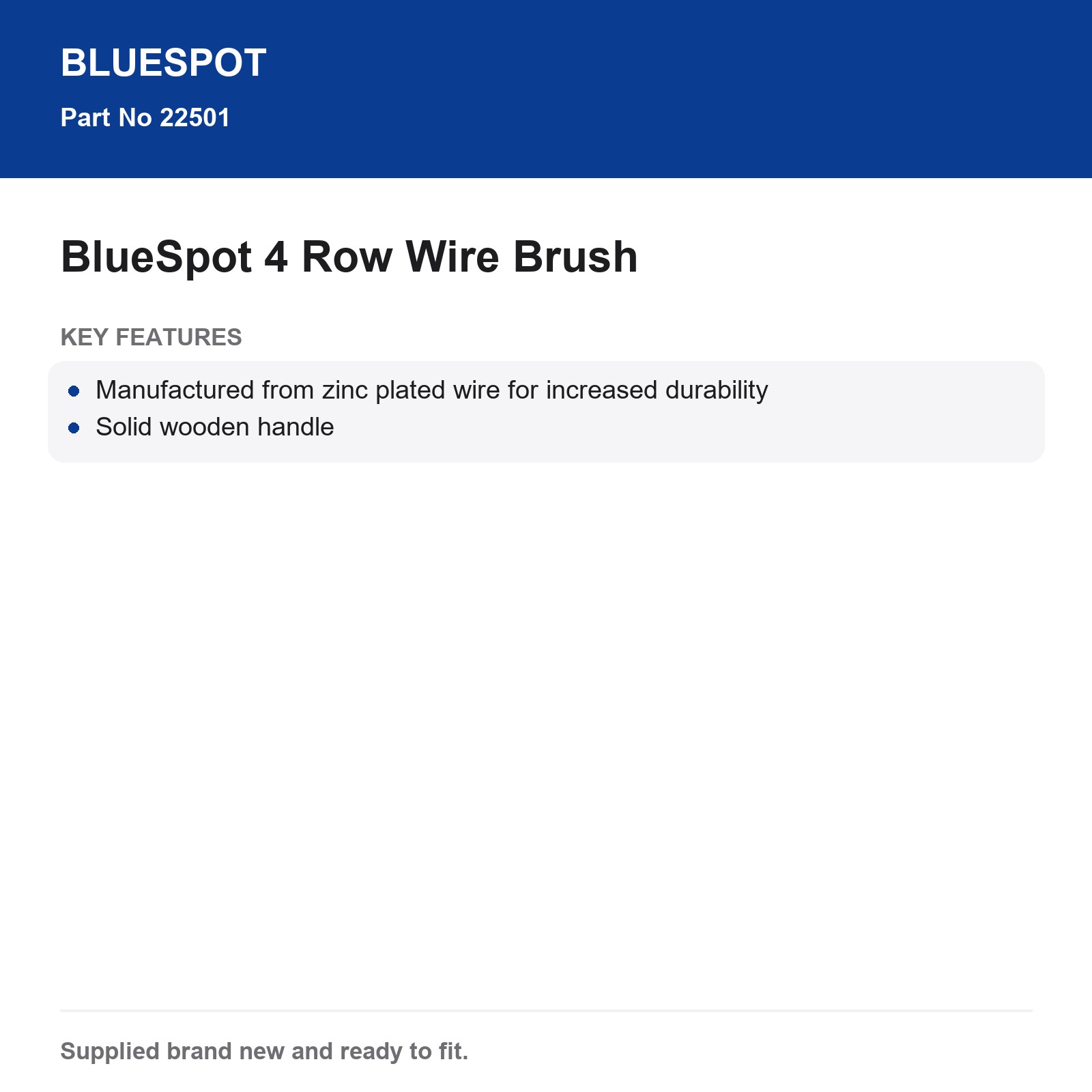 BlueSpot Tools 4 Row Wire Brush Zinc Plated Solid Wooden Handle - Image 3