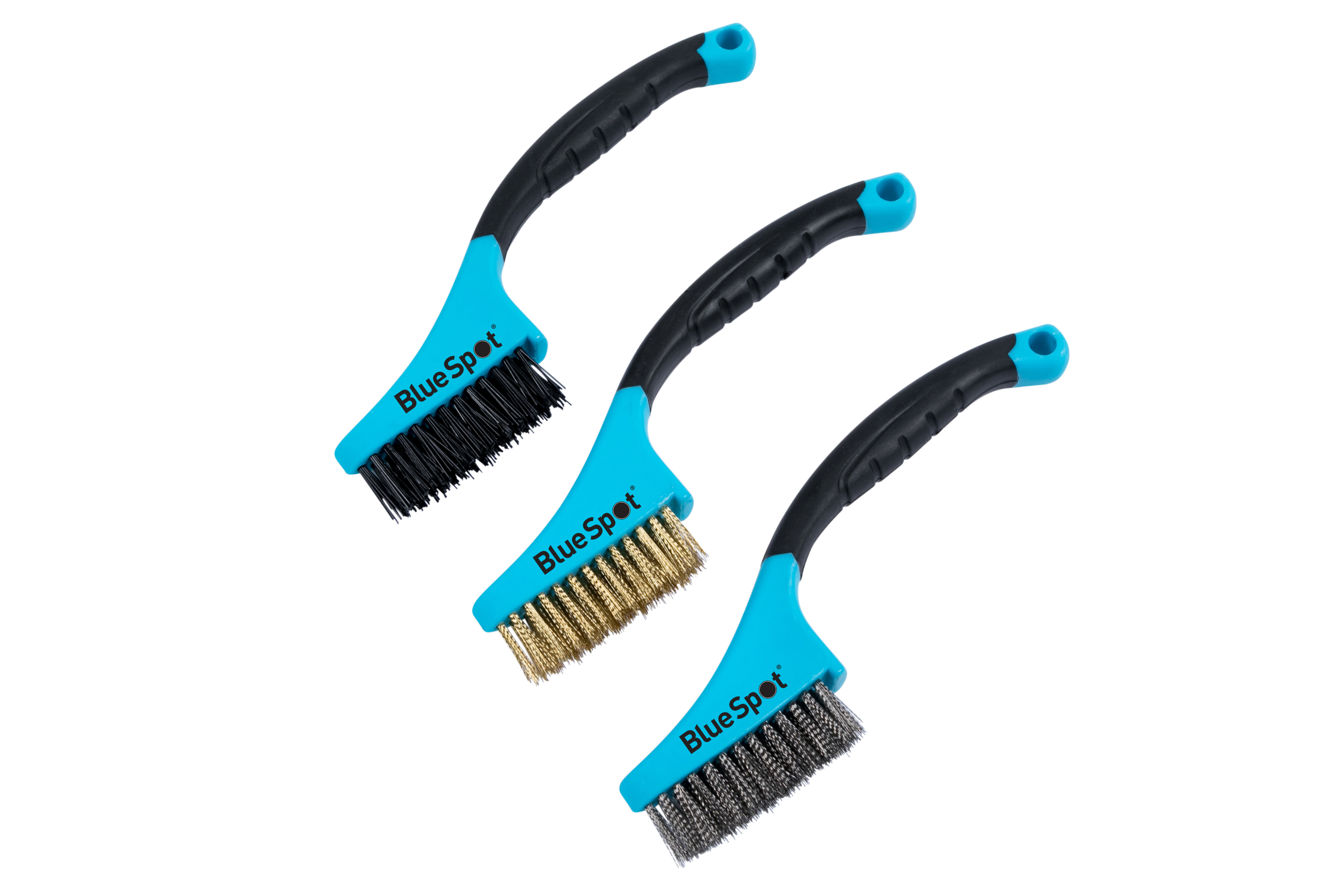 BlueSpot 3pc Wire Brush Set Brass Nylon Steel Ergonomic Grip for Home Hobby Work - Image 2