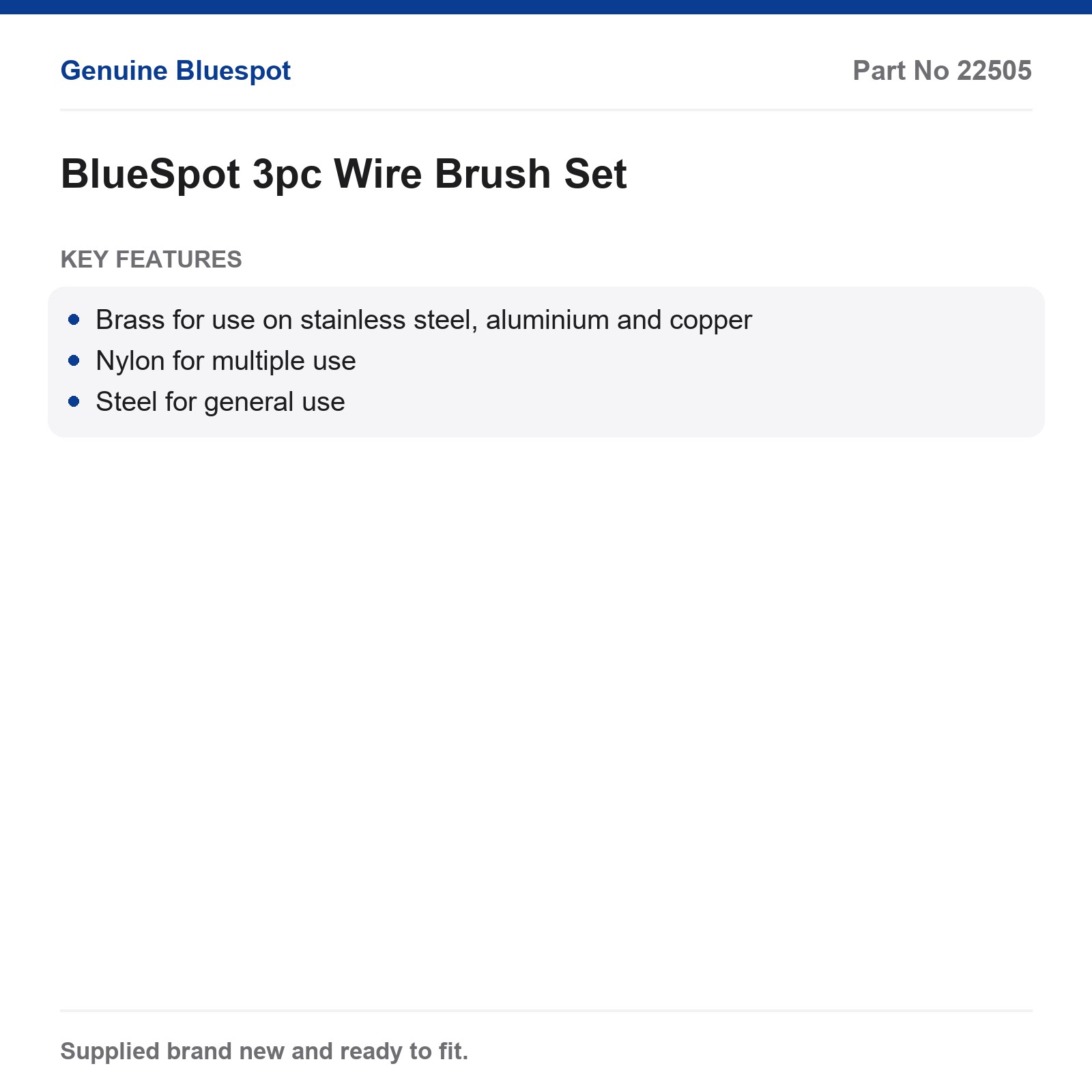BlueSpot 3pc Wire Brush Set Brass Nylon Steel Ergonomic Grip for Home Hobby Work - Image 3