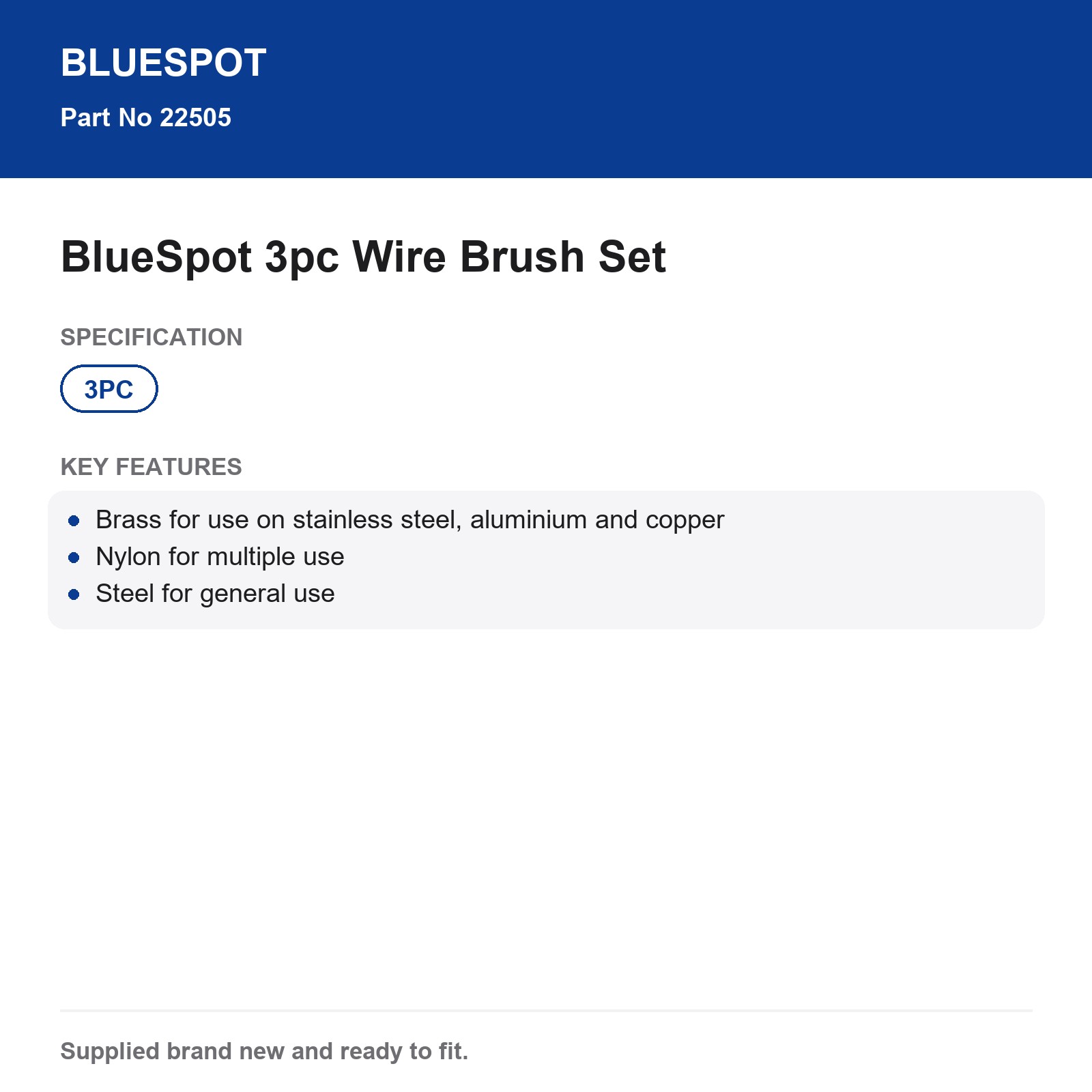 BlueSpot 3pc Wire Brush Set Brass Nylon Steel Ergonomic Grip for Home Hobby Work - Image 4