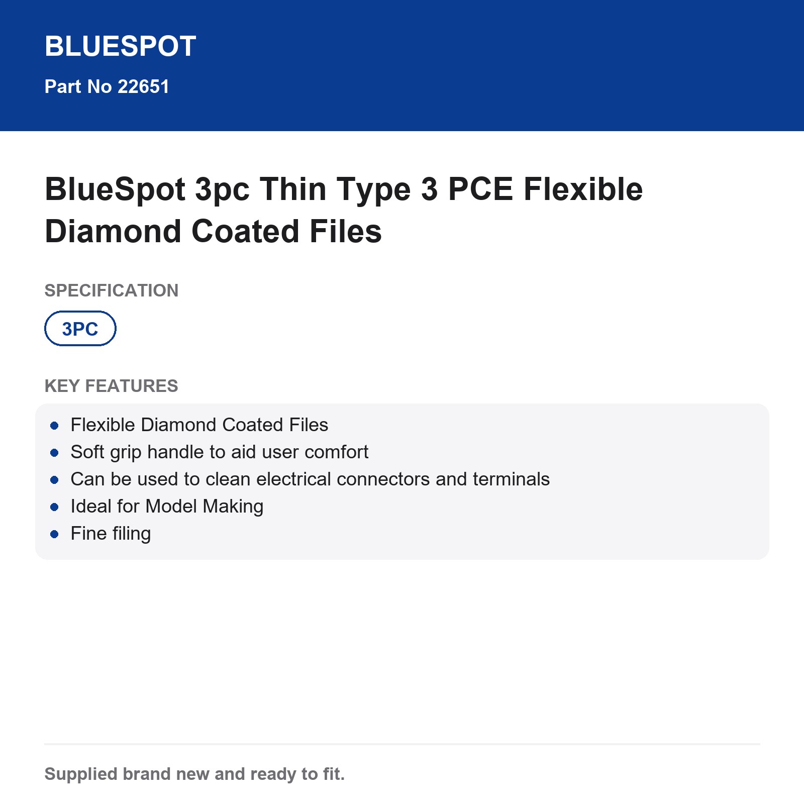 BlueSpot 3pc Diamond Coated Flexible Files Thin Type Model Making - Image 4