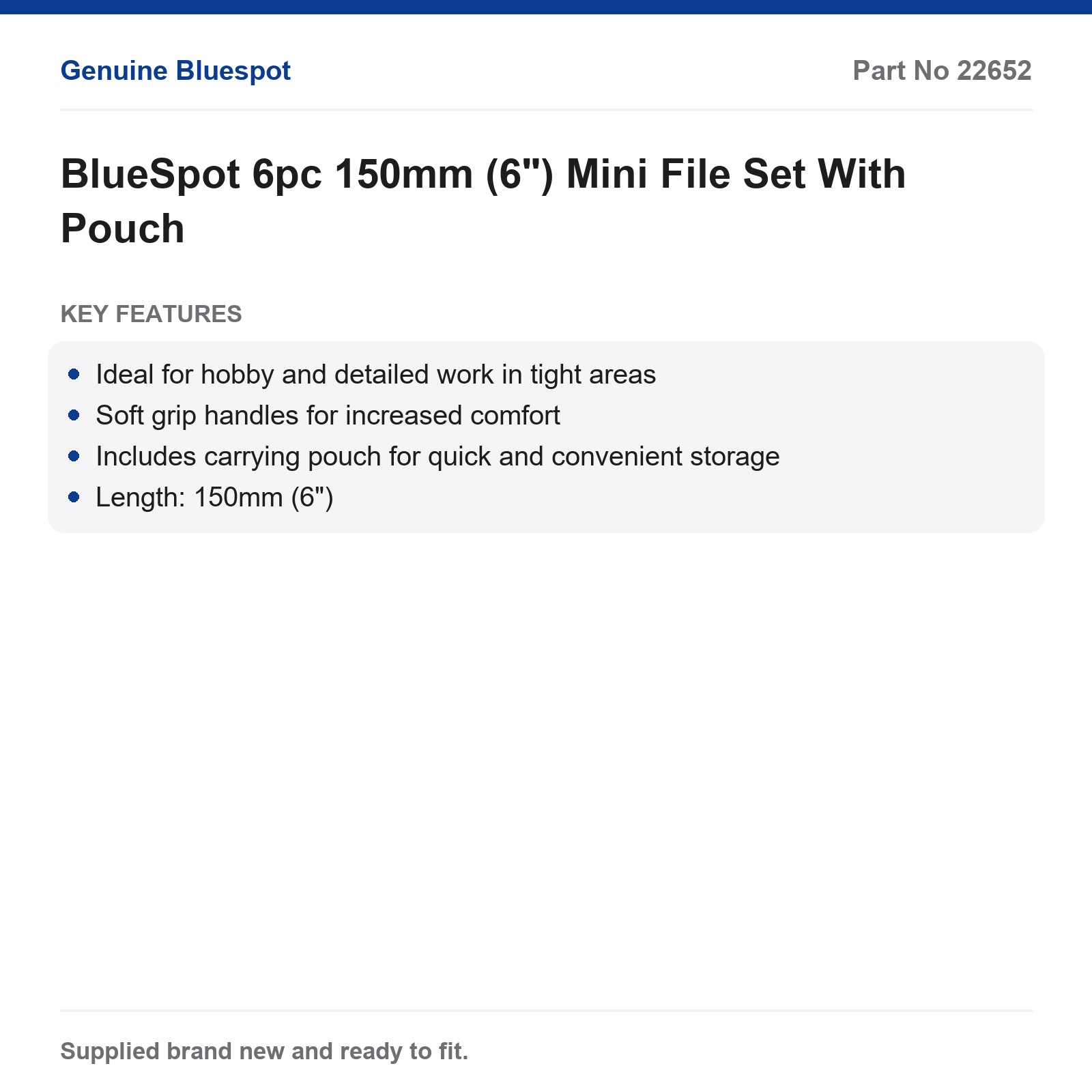 BlueSpot Mini File Set 6 Piece 150mm (6") Soft Grip Pouch Detail - Image 3
