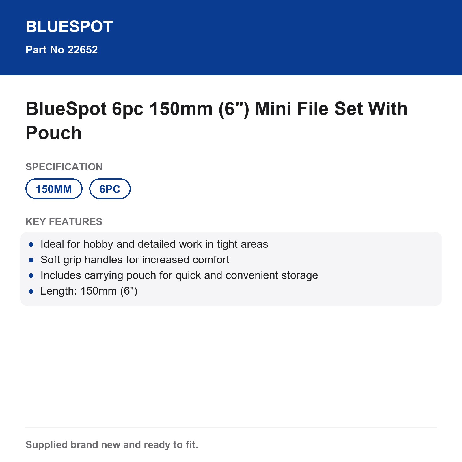 BlueSpot Mini File Set 6 Piece 150mm (6") Soft Grip Pouch Detail - Image 4