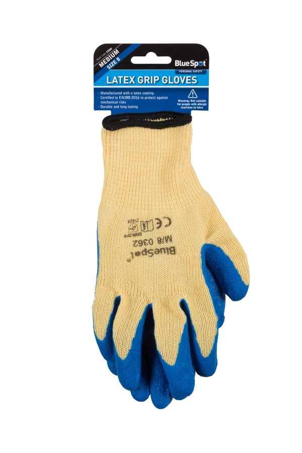 Bluespot Latex Grip Gloves Medium EN388:2016 Durable Safety