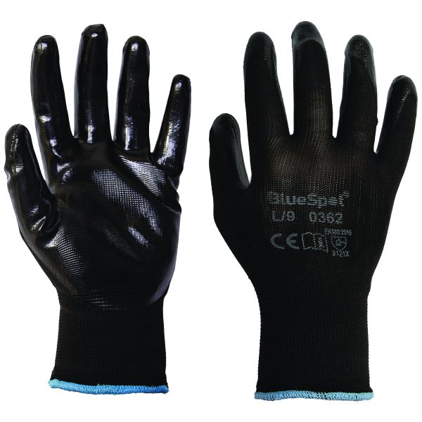 BlueSpot Nitrile Grip Gloves Large Size 9 EN388 Durable Anti-Bacterial