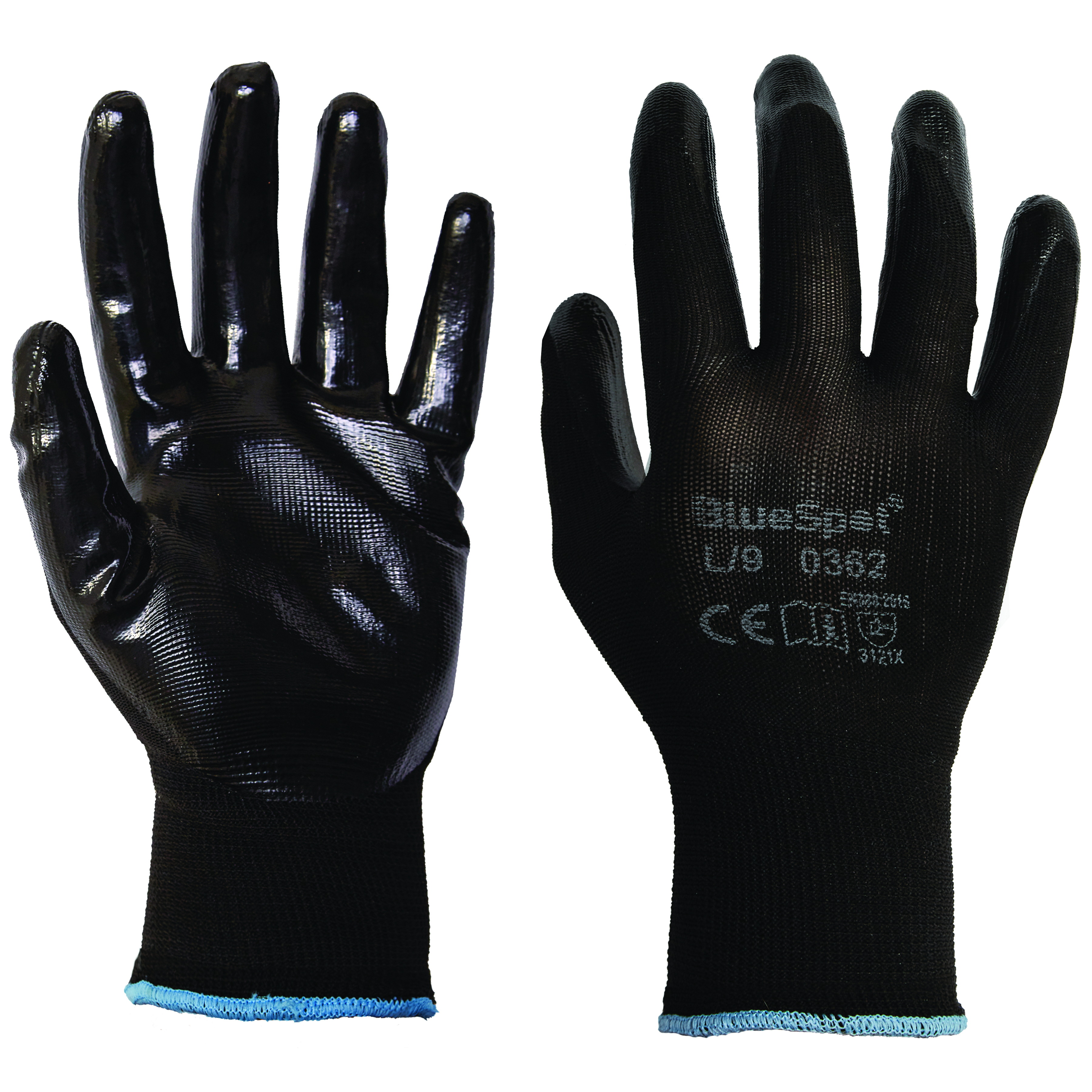 BlueSpot Nitrile Grip Gloves Large Size 9 EN388 Durable Anti-Bacterial