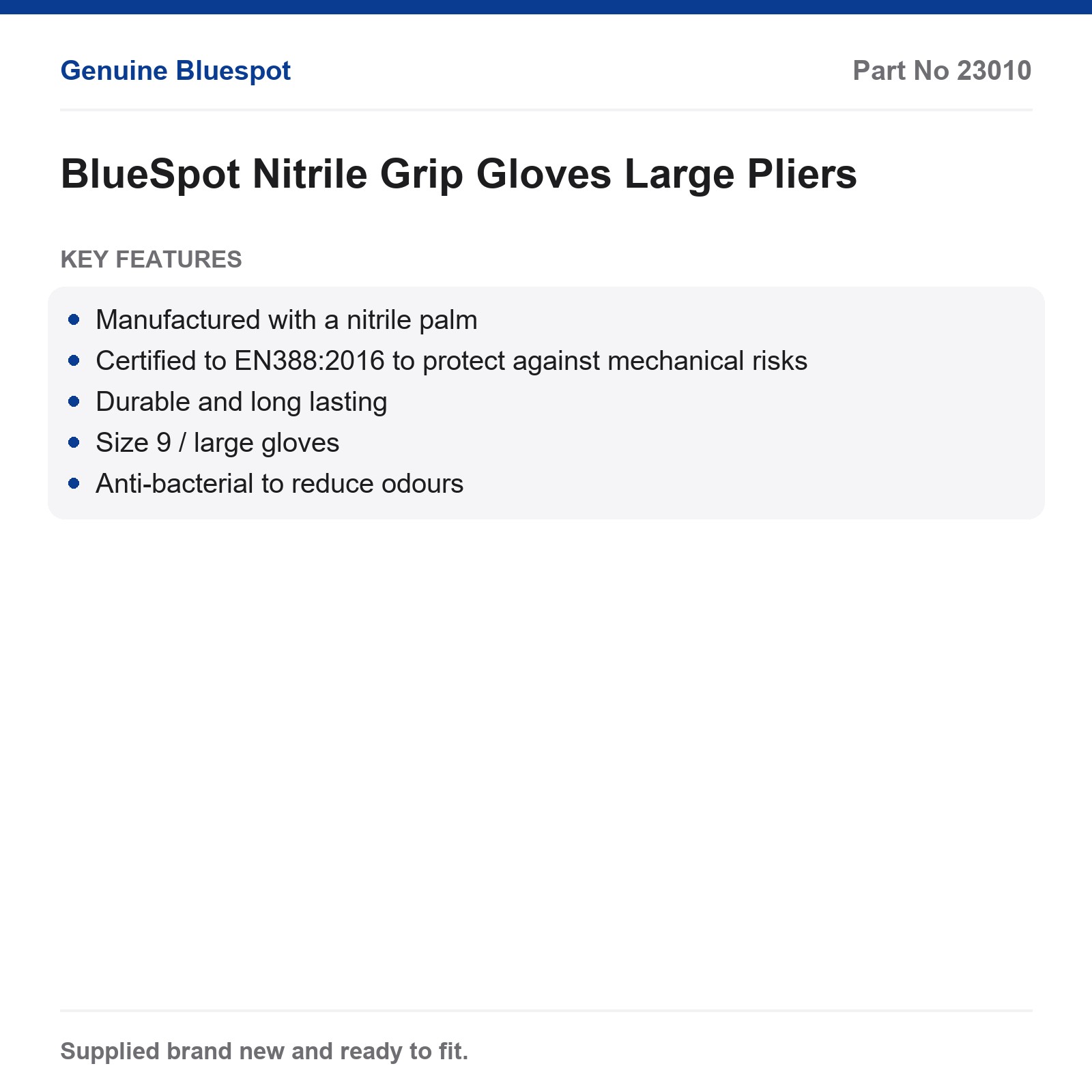 BlueSpot Nitrile Grip Gloves Large Size 9 EN388 Durable Anti-Bacterial - Image 2
