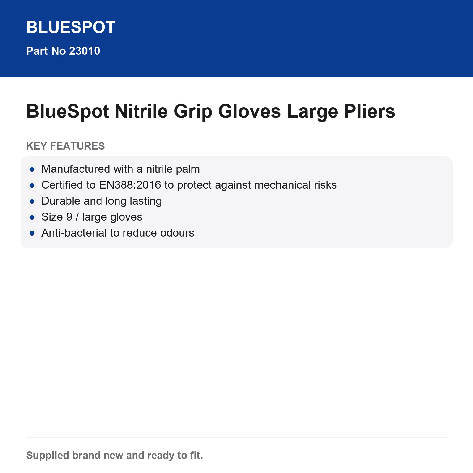 BlueSpot Nitrile Grip Gloves Large Size 9 EN388 Durable Anti-Bacterial - Image 3
