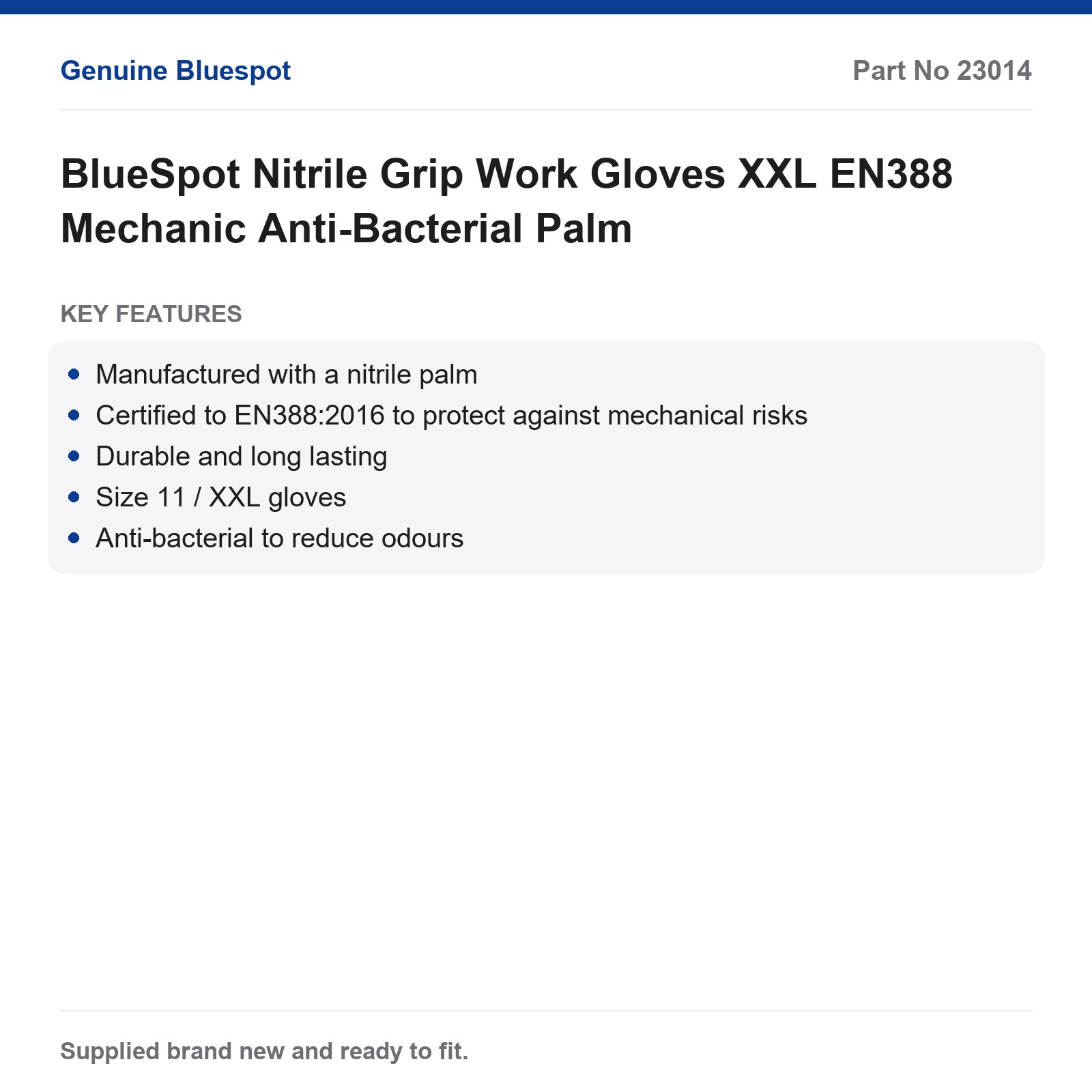 BlueSpot Nitrile Grip Work Gloves XXL EN388 Mechanic Anti-Bacterial - Image 4