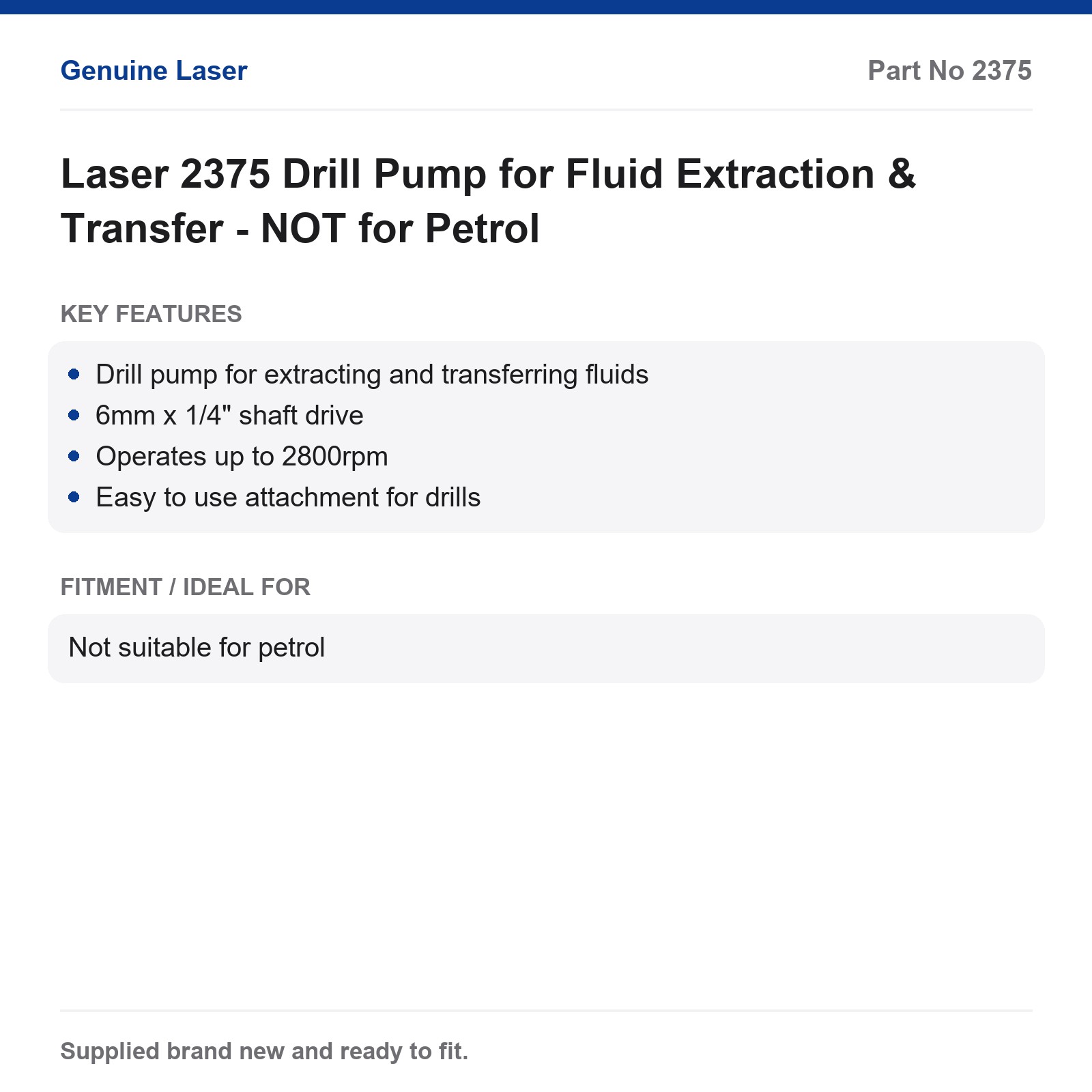 Laser 2375 Drill Pump Fluid Transfer Extraction 6mm Shaft Drive - Image 3