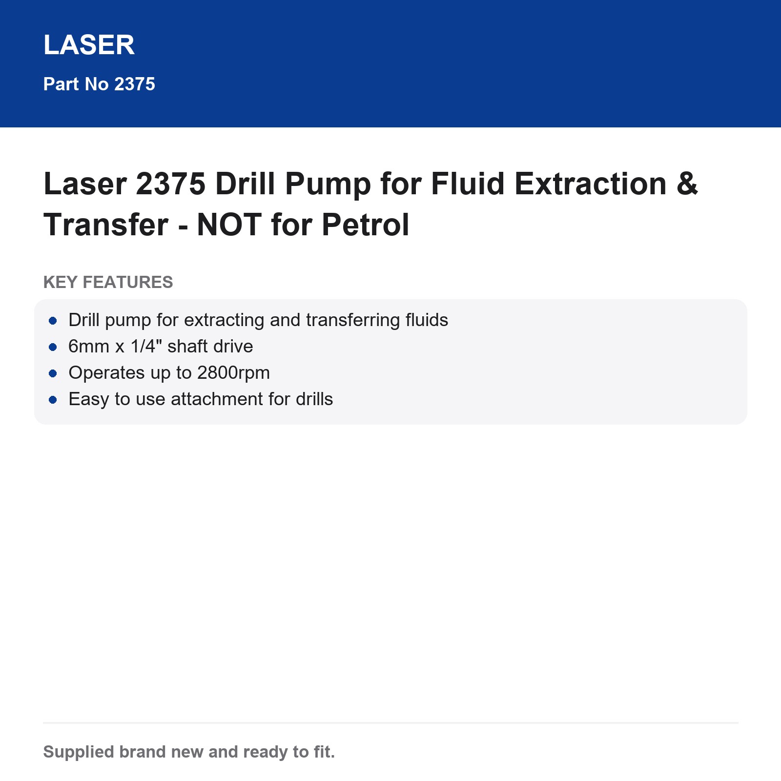 Laser 2375 Drill Pump Fluid Transfer Extraction 6mm Shaft Drive - Image 4