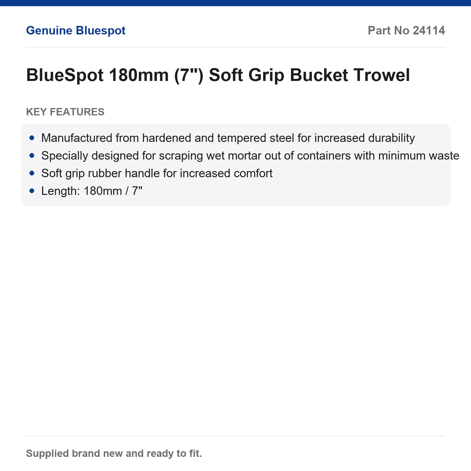 Bluespot Mortar Bucket Trowel 180mm 7" Soft Grip Hardened Steel - Image 3
