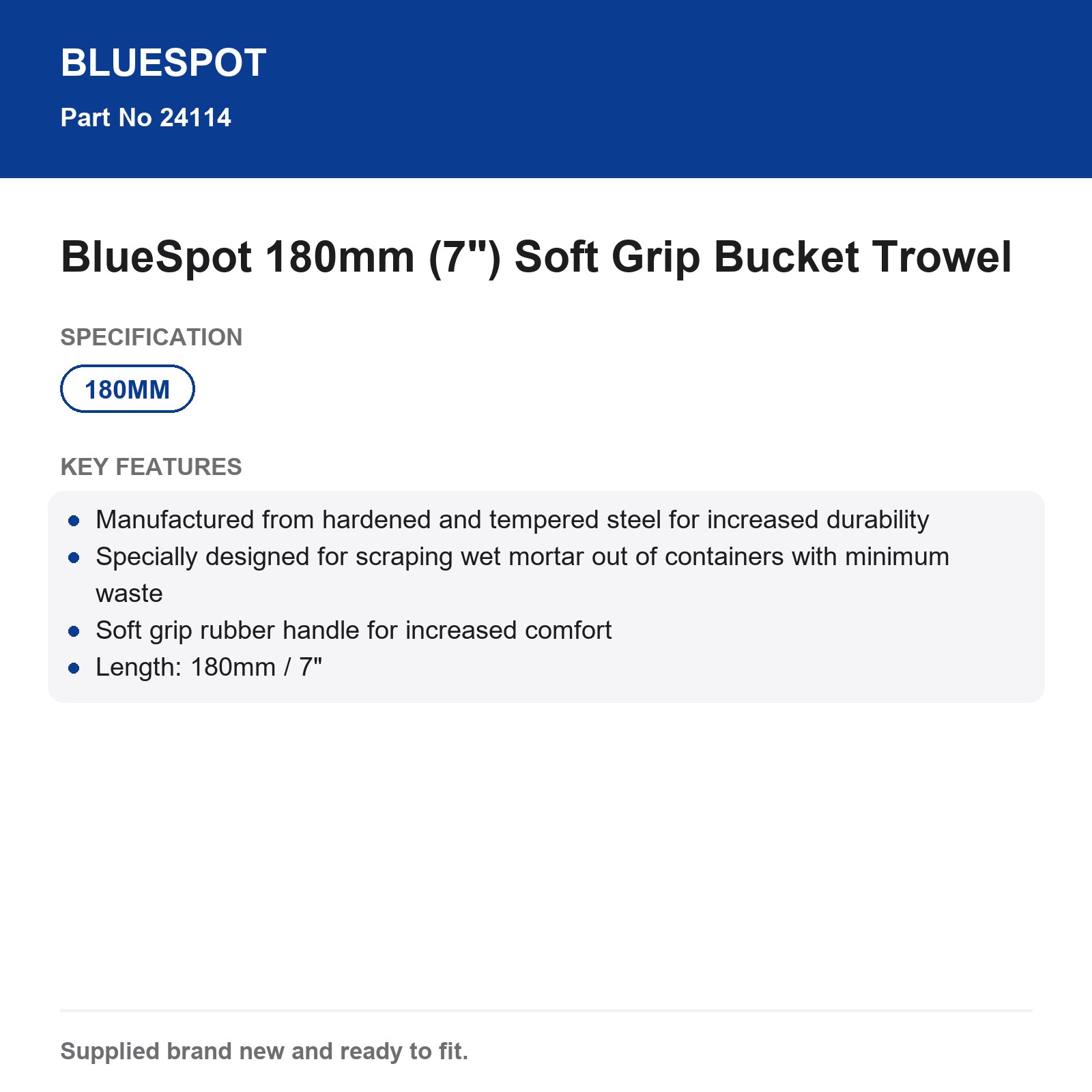 Bluespot Mortar Bucket Trowel 180mm 7" Soft Grip Hardened Steel - Image 4
