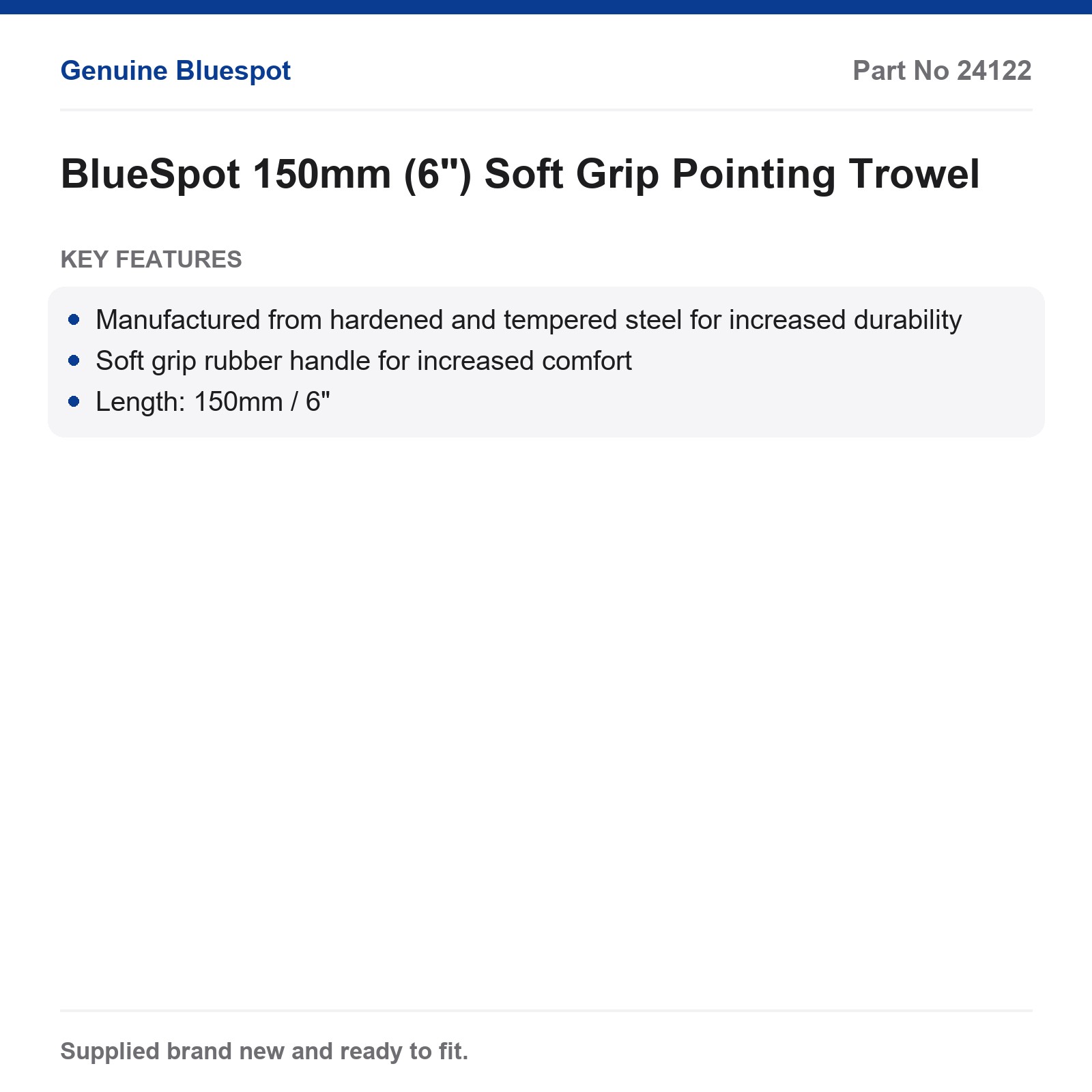 BlueSpot 150mm Pointing Trowel Hardened Tempered Steel Soft Grip Handle - Image 2