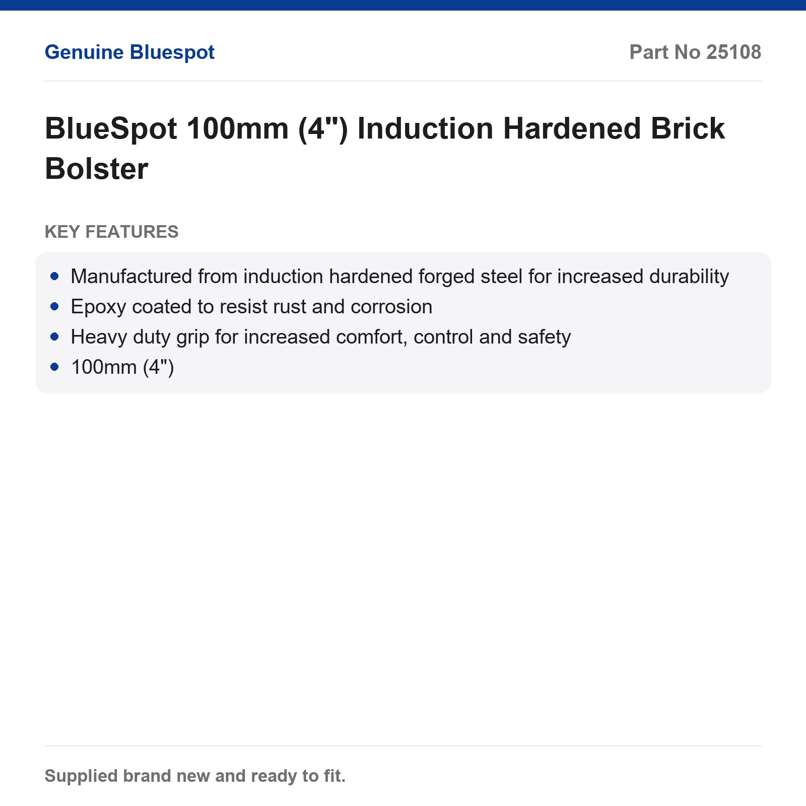 BlueSpot Brick Bolster 100mm (4") Induction Hardened - Image 3