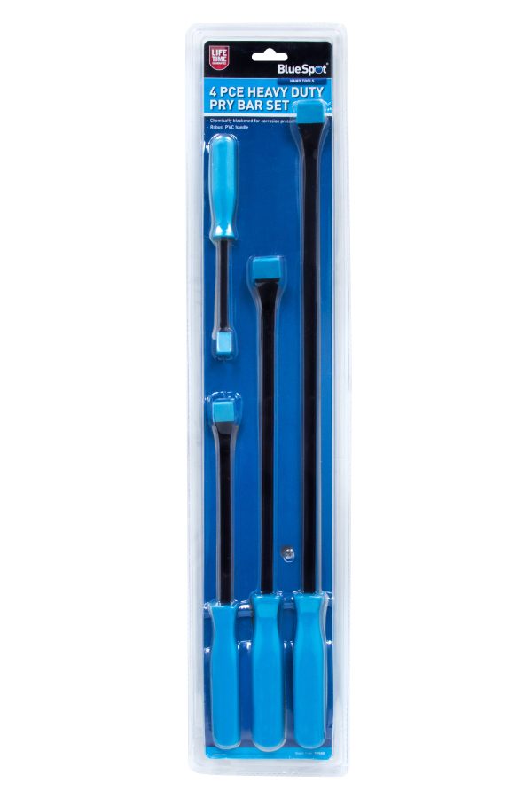 BlueSpot 4pc Heavy Duty Pry Bar Set HT Steel Black PVC Handle 200-600mm