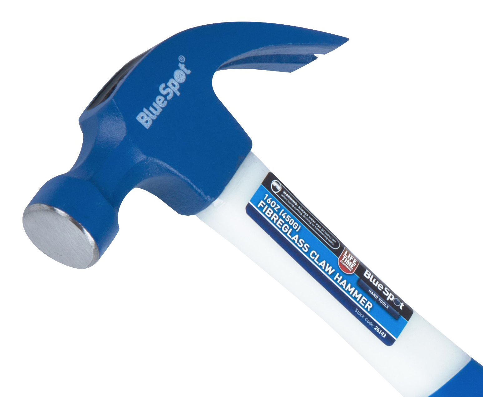 Fibreglass Claw Hammer BlueSpot 16oz (450g) Shock Absorbing Contoured Handle - Image 2