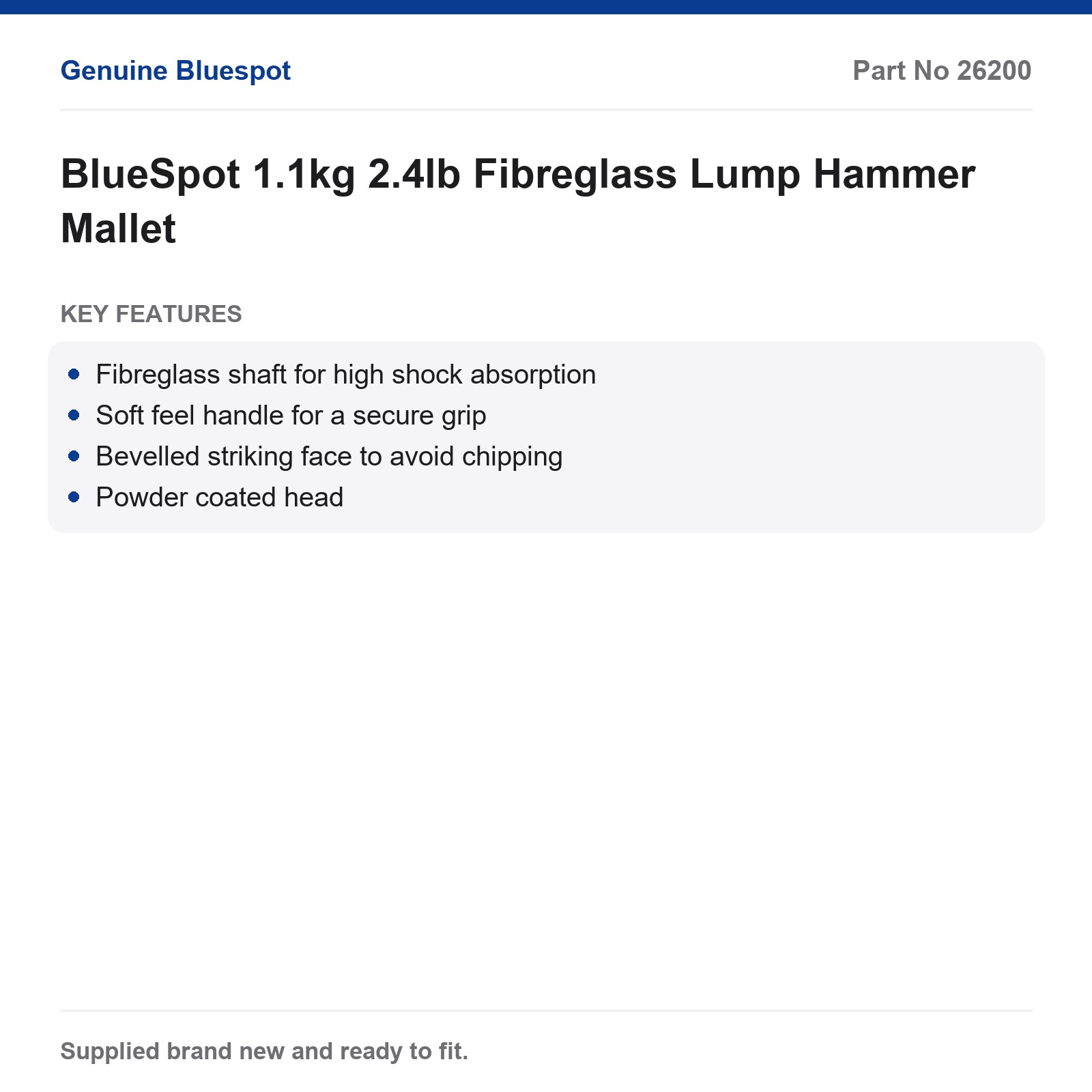 BlueSpot 1.1kg 2.4lb Fibreglass Lump Hammer Mallet - Image 4