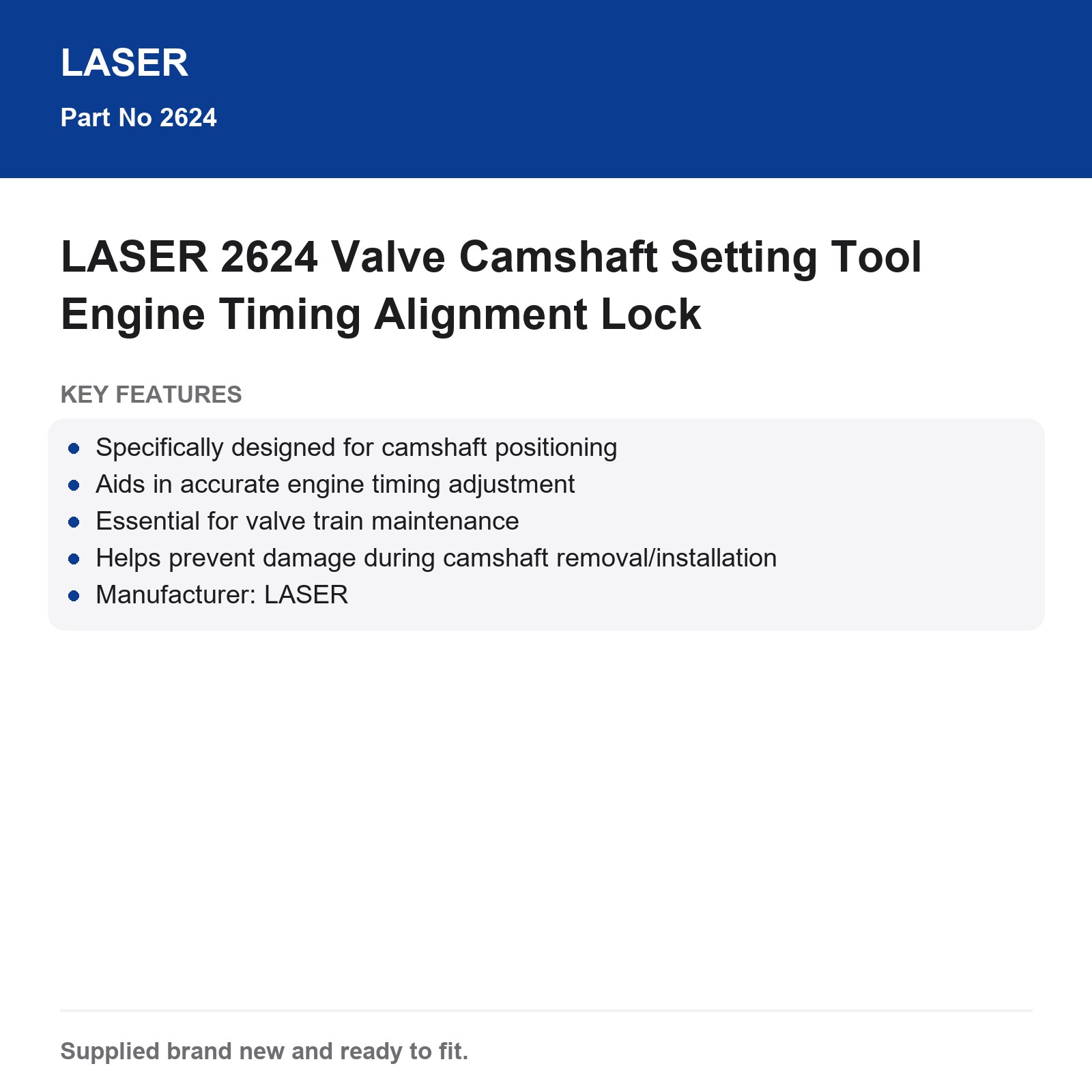 Laser 2624 Valve Camshaft Setting Tool Engine Timing Alignment Lock - Image 3