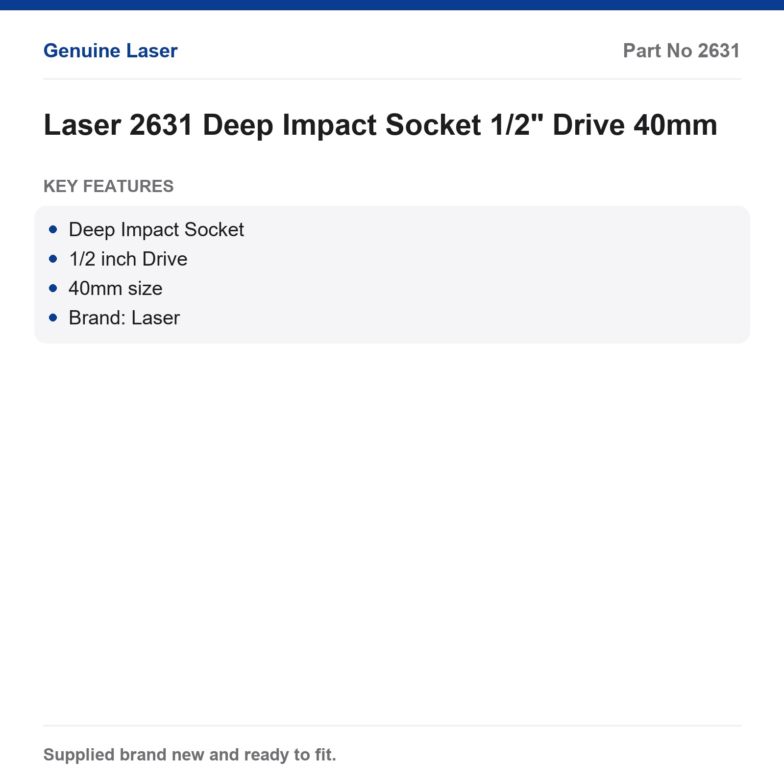 Laser 40mm Deep Impact Socket 1/2" Drive - Image 3