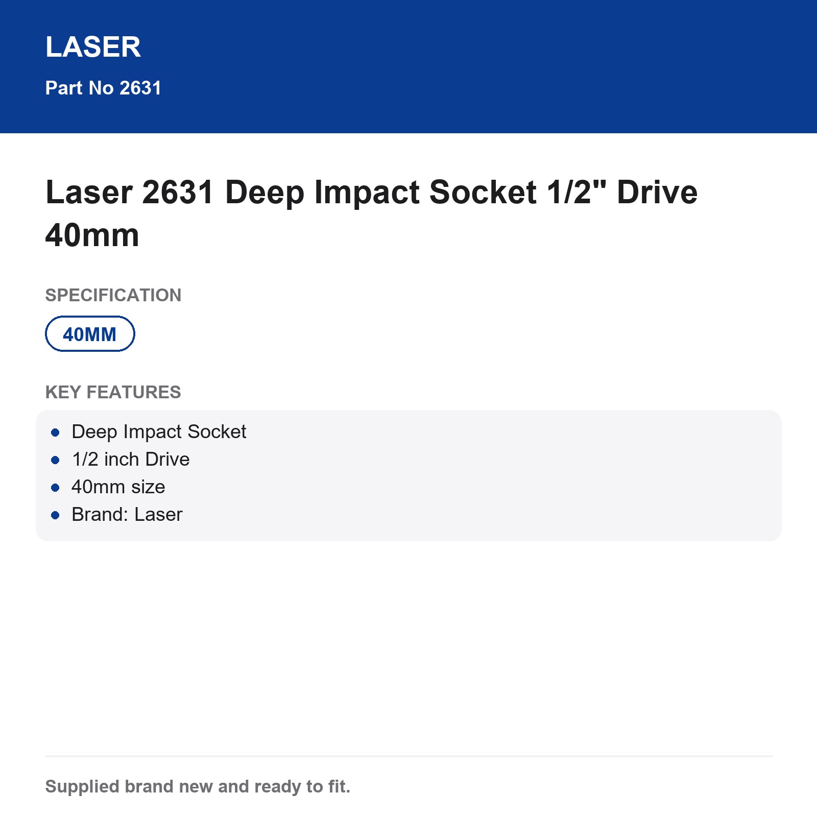 Laser 40mm Deep Impact Socket 1/2" Drive - Image 4