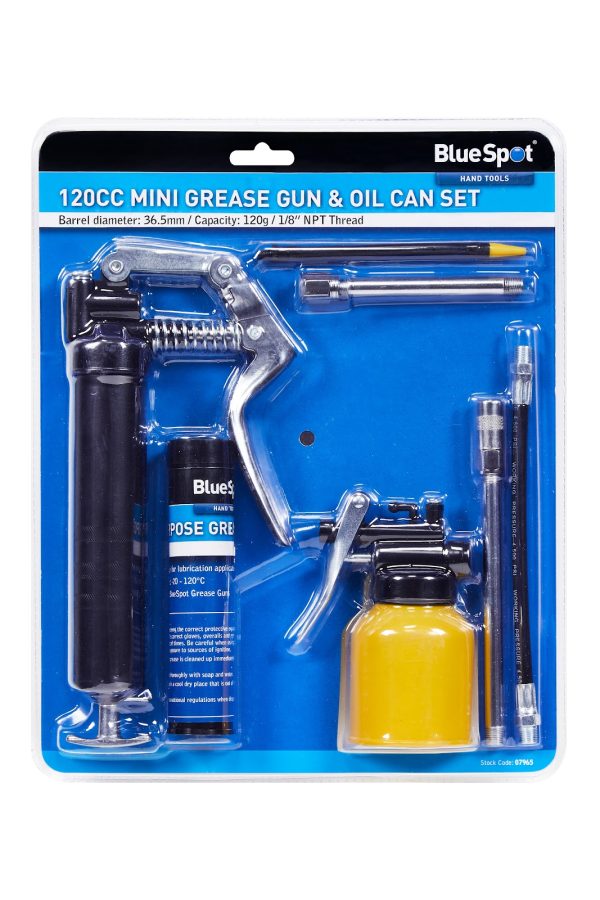 BlueSpot 120cc Mini Grease Gun & Oil Can Set Zinc Alloy A3 Steel 1/8″ NPT 3oz