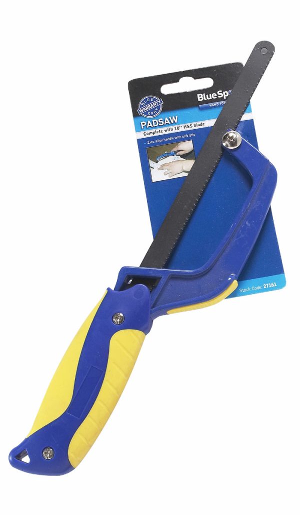 BlueSpot 250mm (10″) Mini Hacksaw Zinc Alloy Soft Grip Carbon Steel 24 TPI