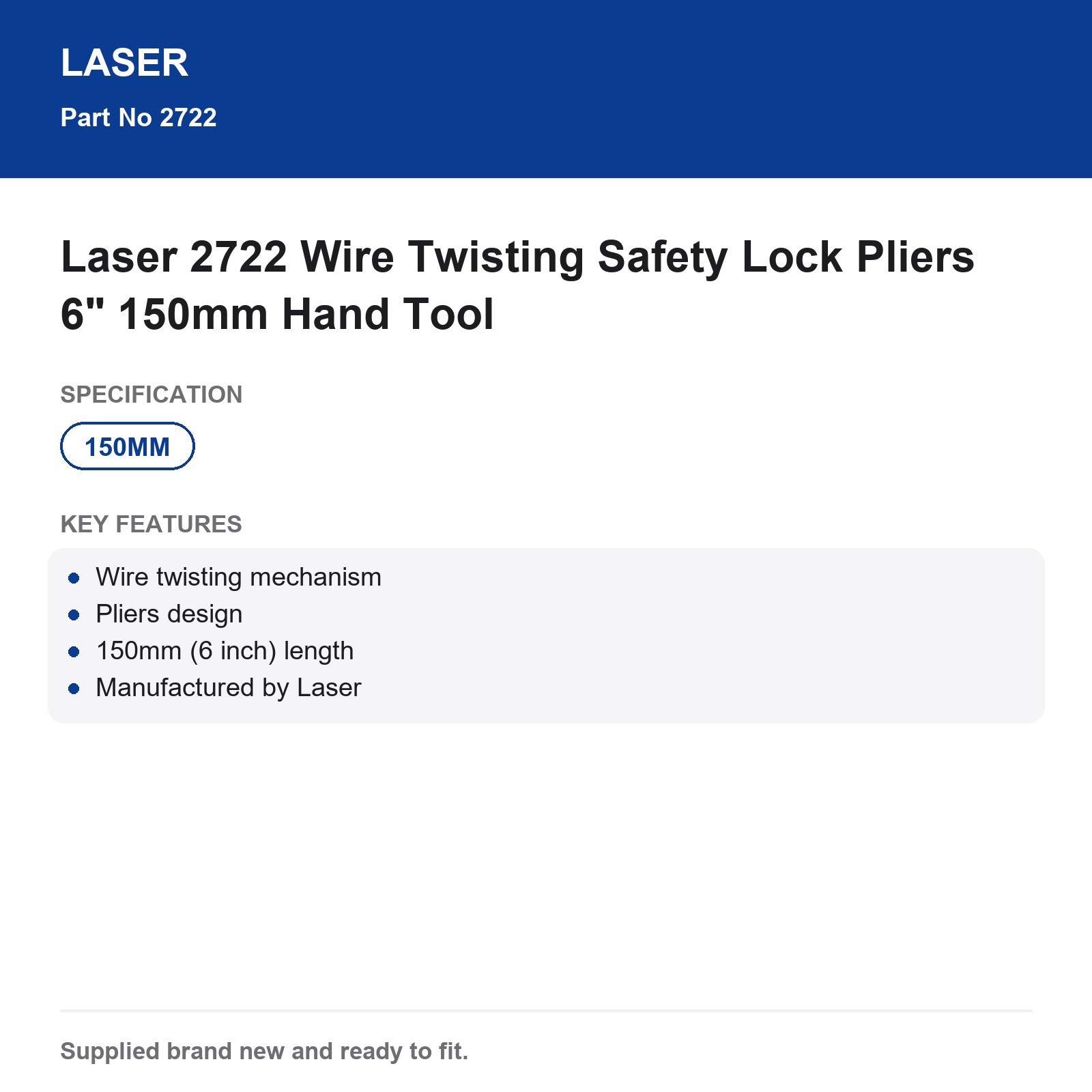 Laser 2722 Wire Twisting Safety Lock Pliers 6" 150mm - Image 6