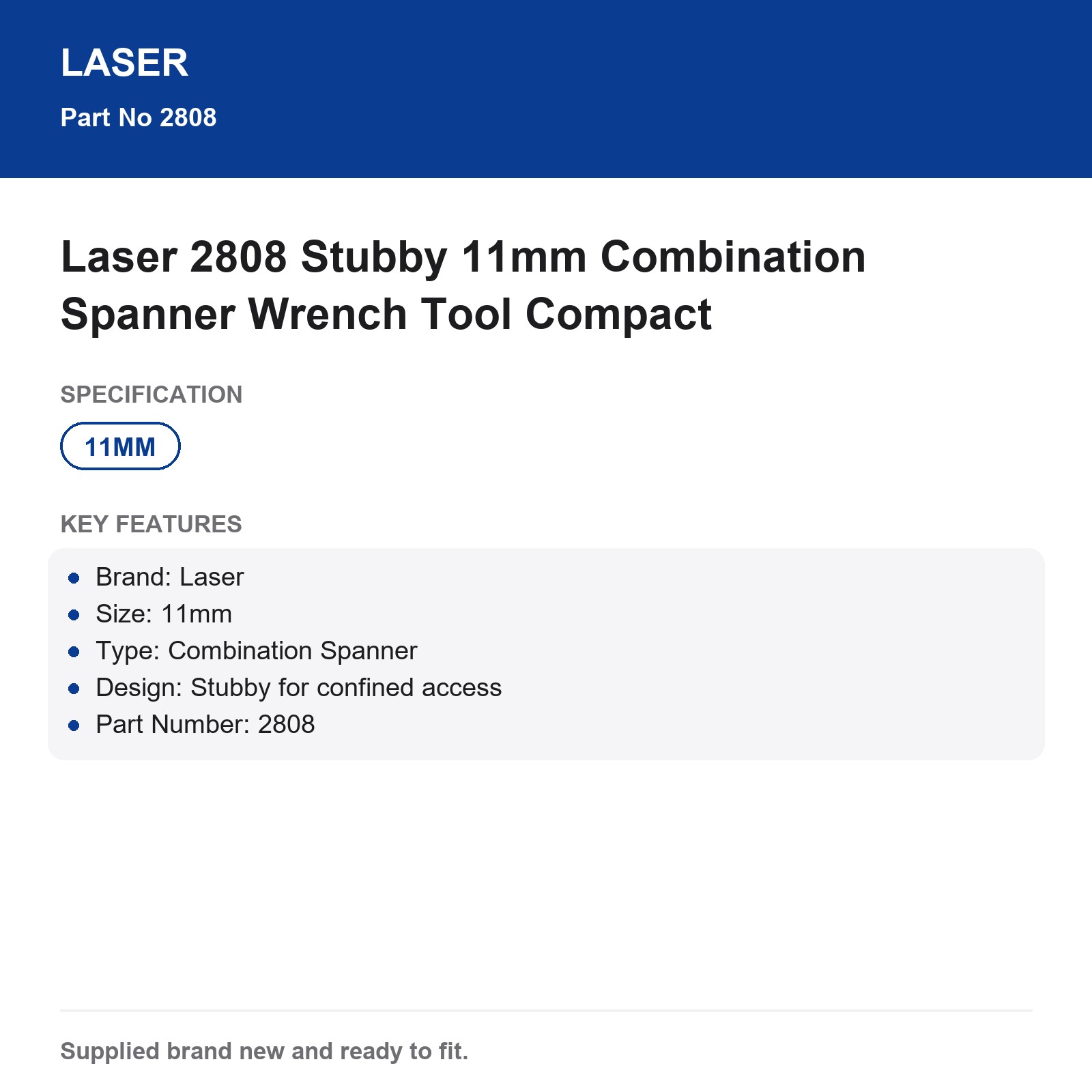Laser 2808 Stubby 11mm Combination Spanner Wrench - Image 4