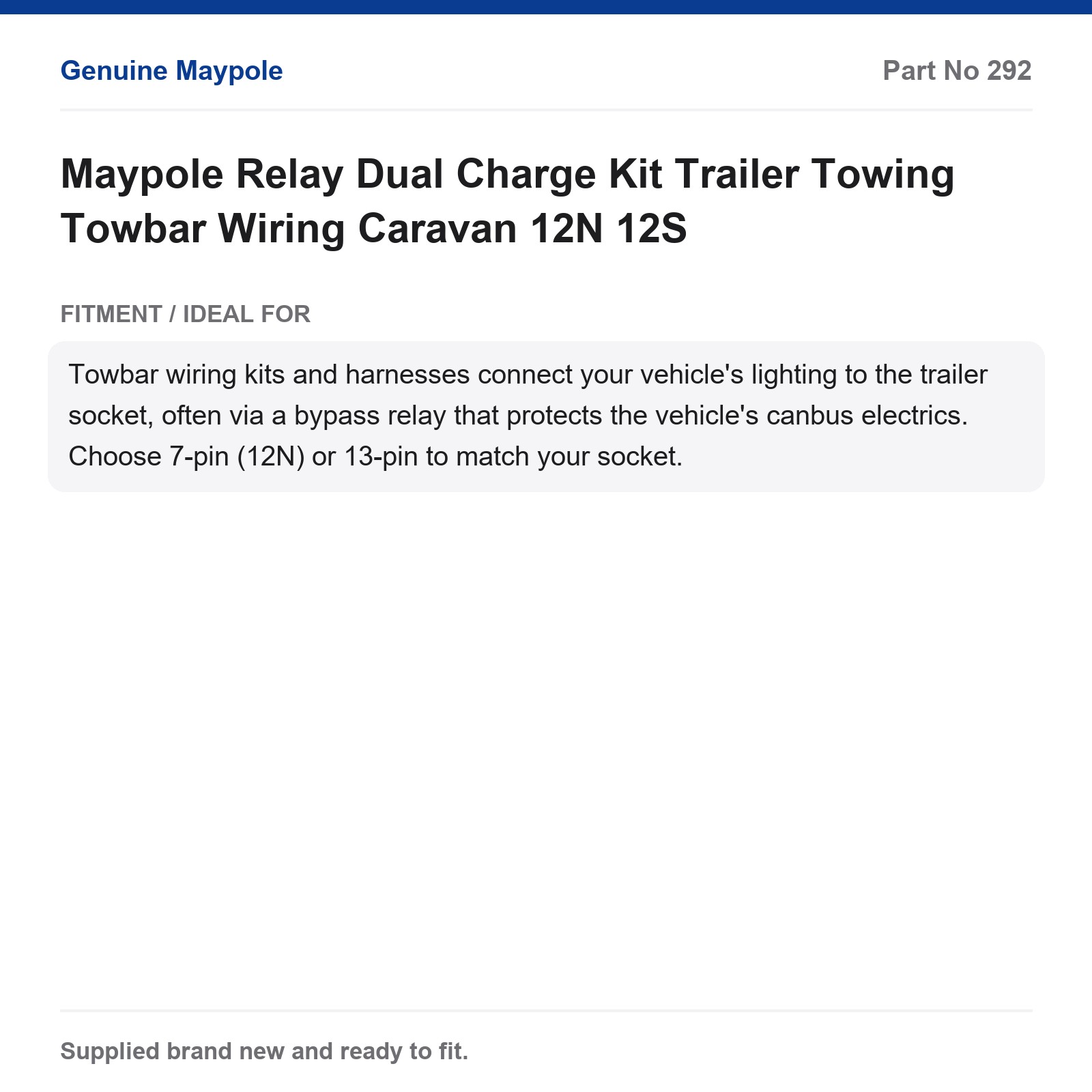 Maypole Towing Relay Dual Charge Kit Trailer Towbar Wiring Caravan 12N 12S - Image 3