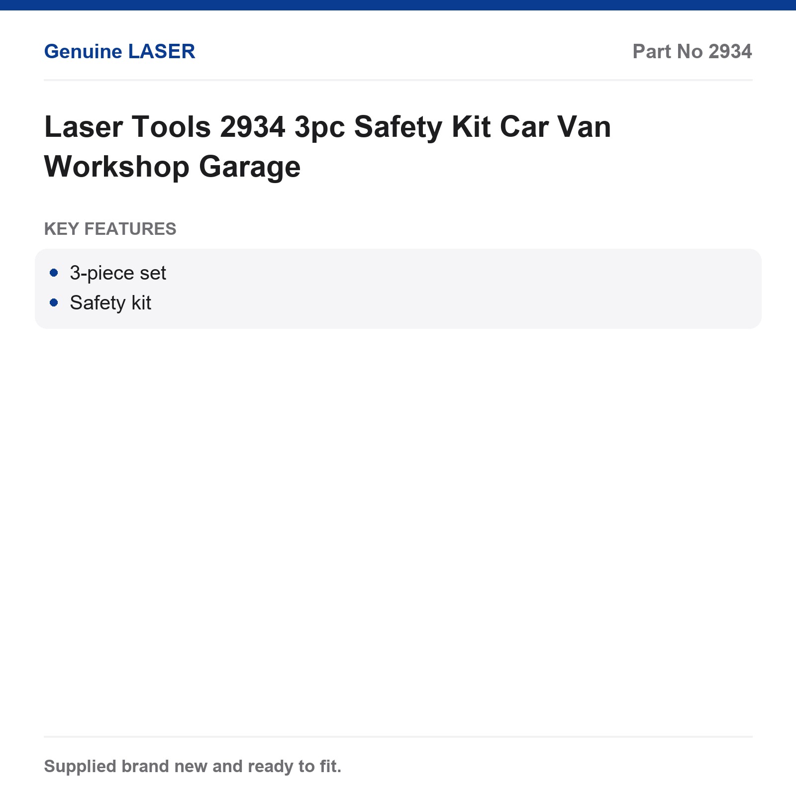 Laser Tools 2934 3pc Safety Kit Car Van Workshop Garage - Image 2